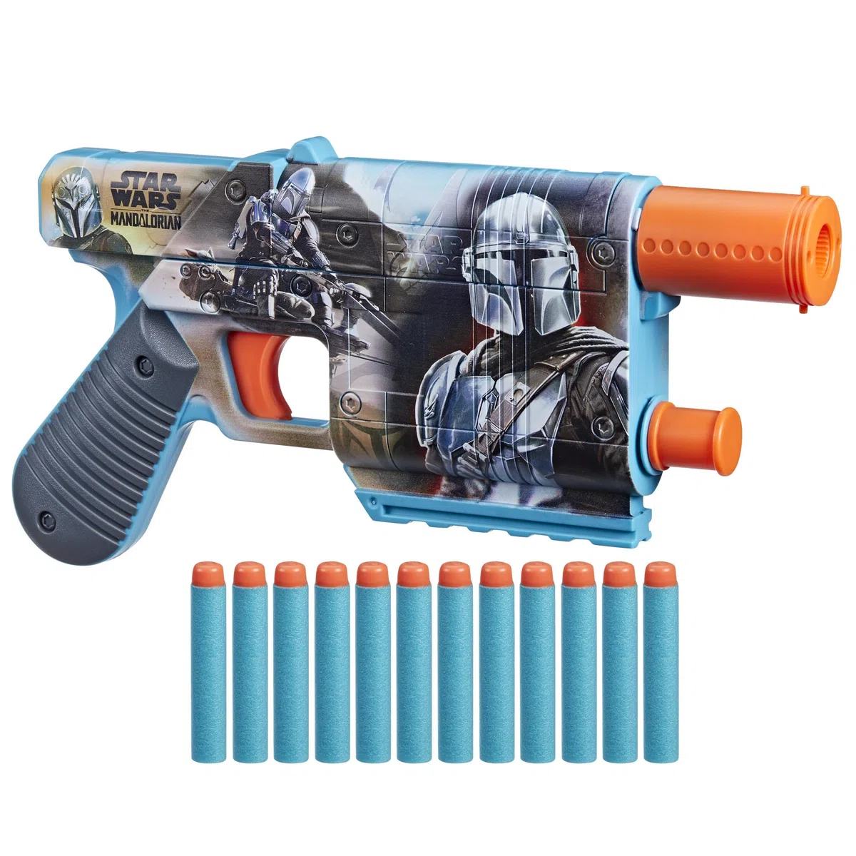 NERF Star Wars The Mandalorian Dart Blaster 12 Elite Darts Clip Interno Juguetes Foam Blaster para niños y niñas de 8 años