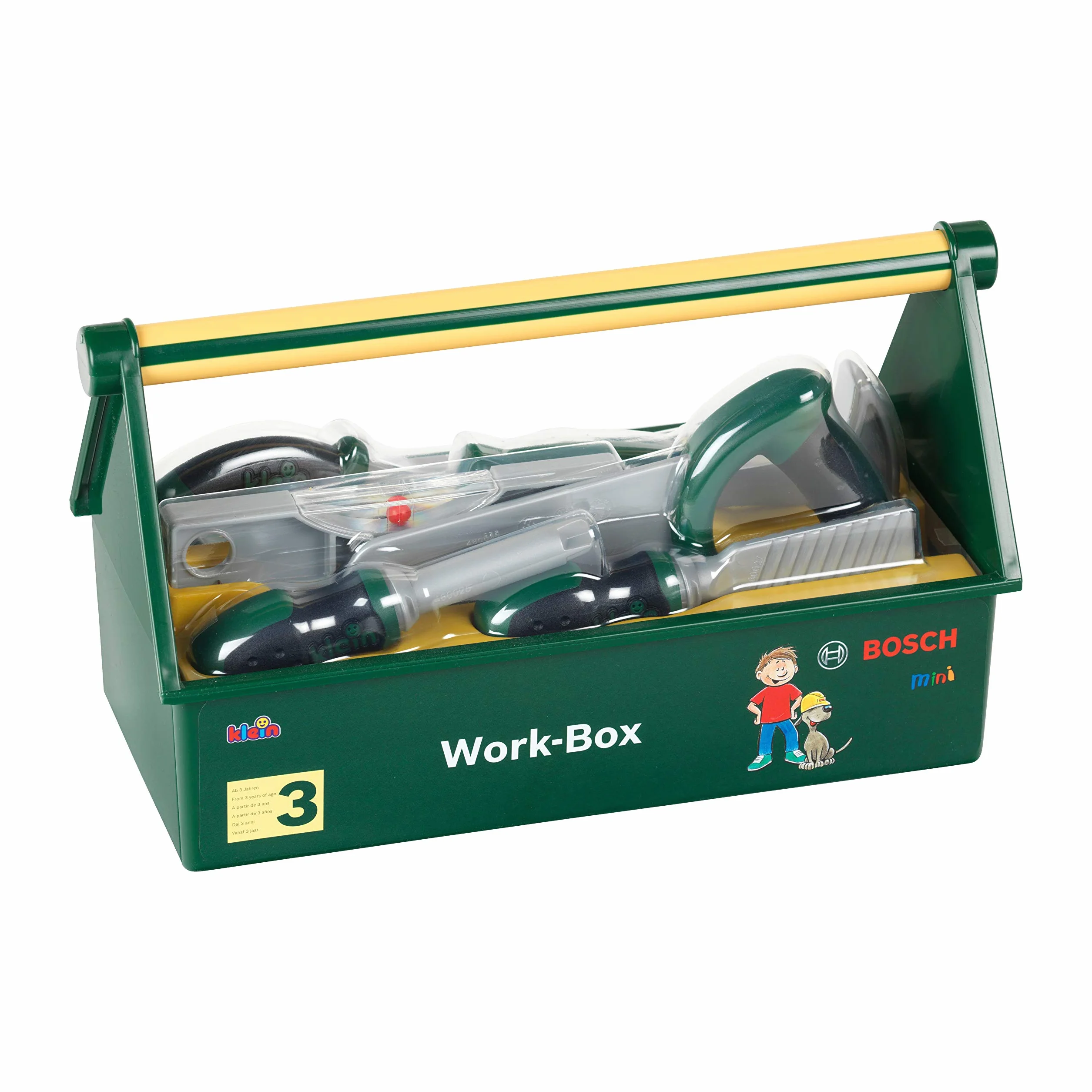 Theo Klein 8573 Caja de Herramientas, Set de Herramientas de 7 Piezas, Caja Estable con práctica asa de Transporte, Medidas: 30,25 cm x 14 cm x 17,25 cm, Juguete para niños a Partir de 3 años