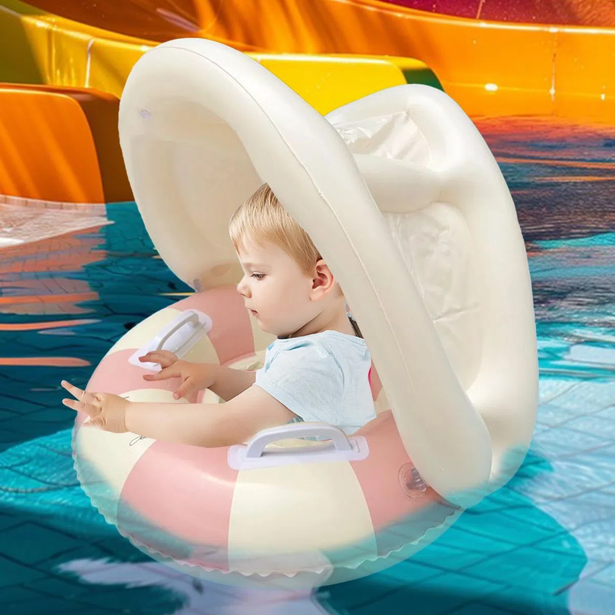 Flotador Bebe con Sombrilla, Playa Bebe, Boia Bebes, Flotador Bebes con Sombrilla, Flotadors Inflable Parasol Extraíble 3~48Meses Flotadors para Bebey con Sombrillas