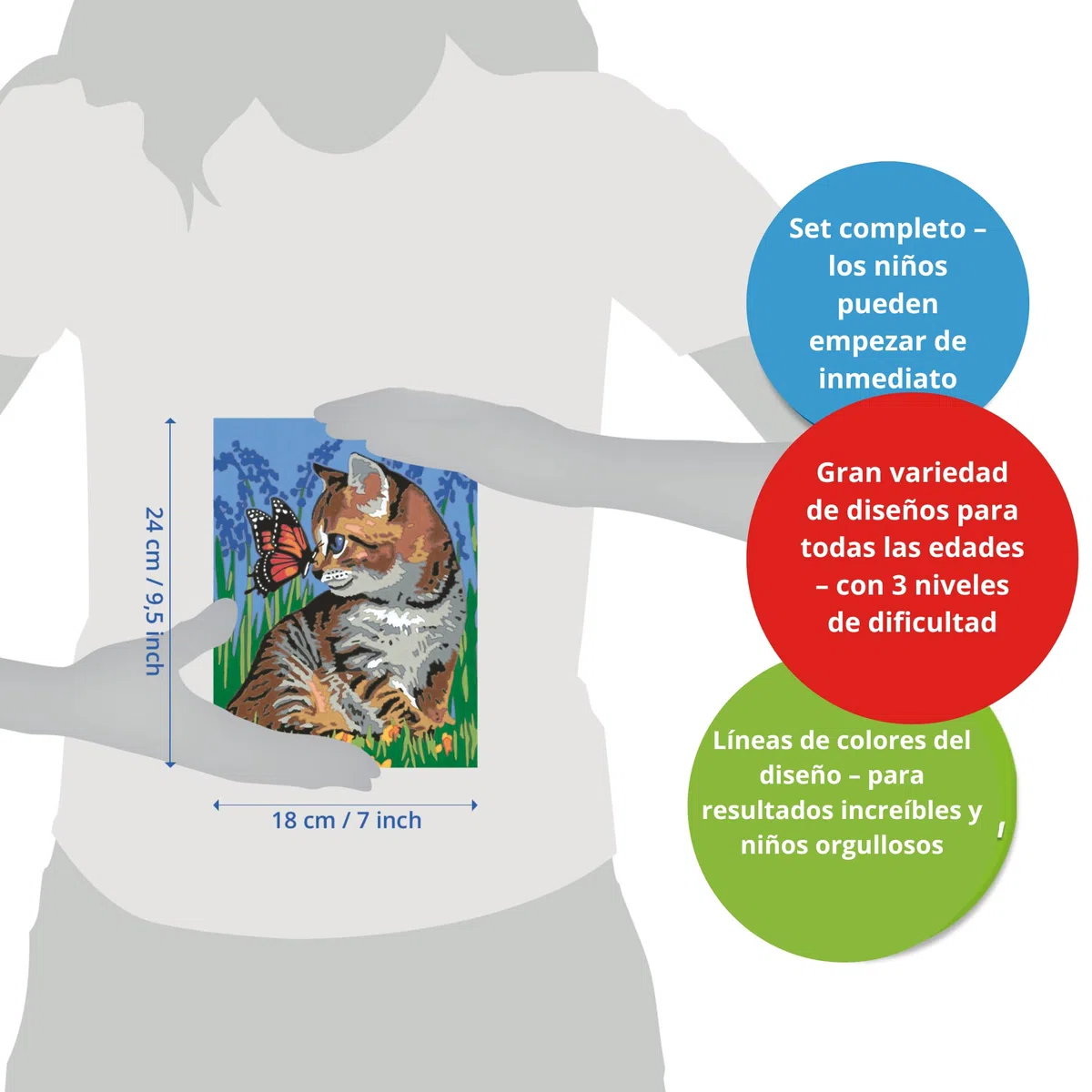Ravensburger - CreArt Serie D, Gatito y Mariposa, Pintura por Numeros, Kit de Pintura para Niños, Juego Educativo para Niños de 9+ Años, 26x20 cm