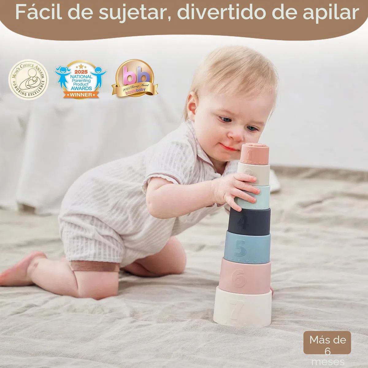 Moonkie Juguetes Niños Silicona, Cubos Apilables Bebe, Taza de Juguete Apilable, Mordedor bebé, Bloques Construccion Niños, Juguetes para Niñas, Juegos Montessori, Regalo Bebe 6+ Meses (Fine Day)
