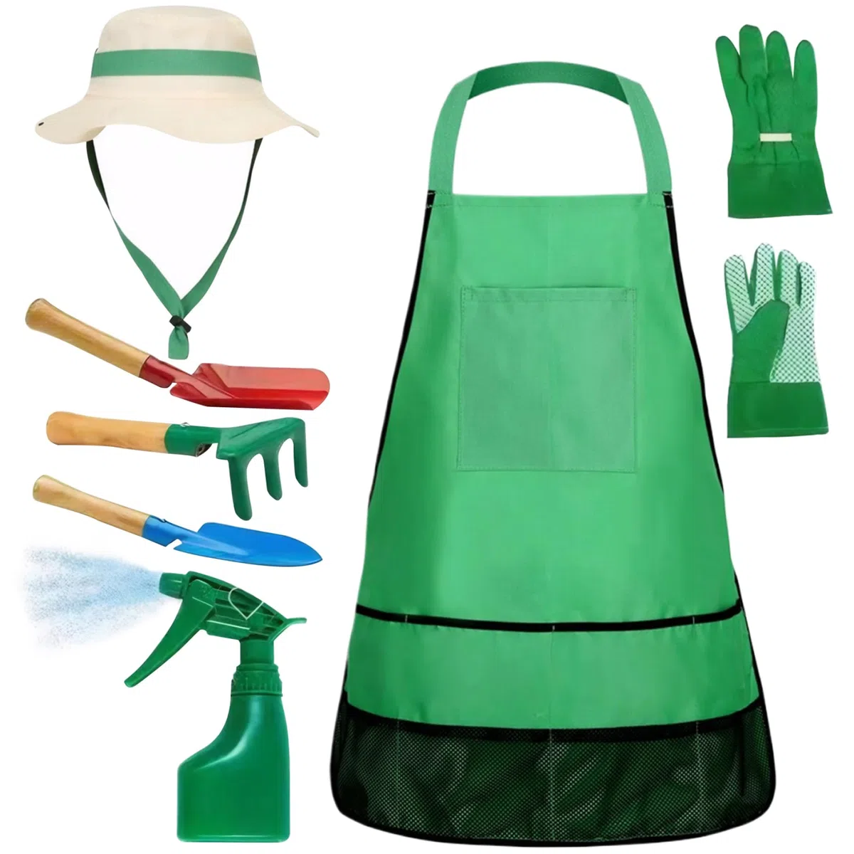 Juego de jardinería para niños Conjunto de herramientas de jardinería para niños El conjunto educativo de jardinería para niños pequeños incluye el delantal, el pulverizador, los guantes, el sombrer