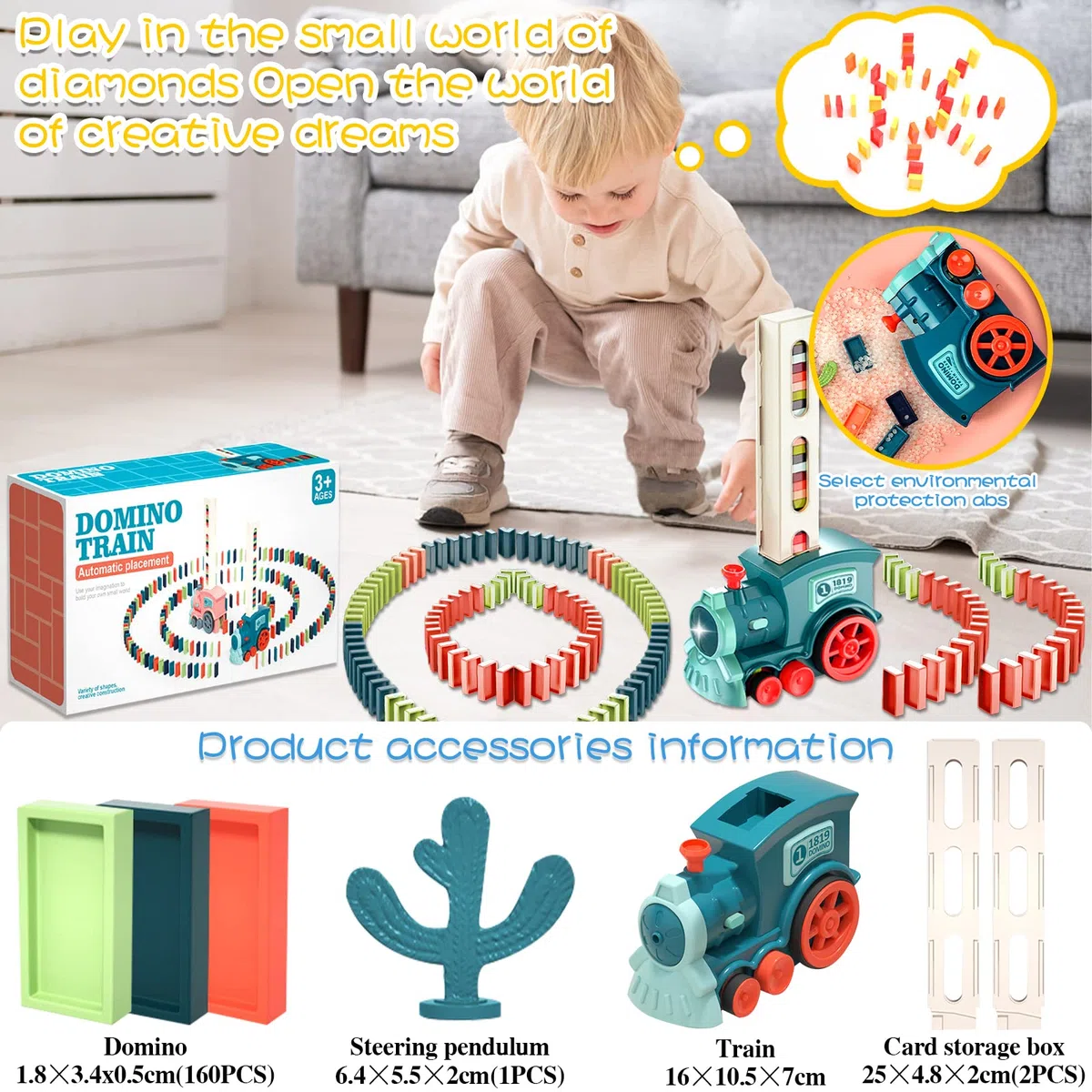 Juego de 160 bloques de dominó con luz y sonido, juguete educativo para niñas y niños desde 3 años (azul)