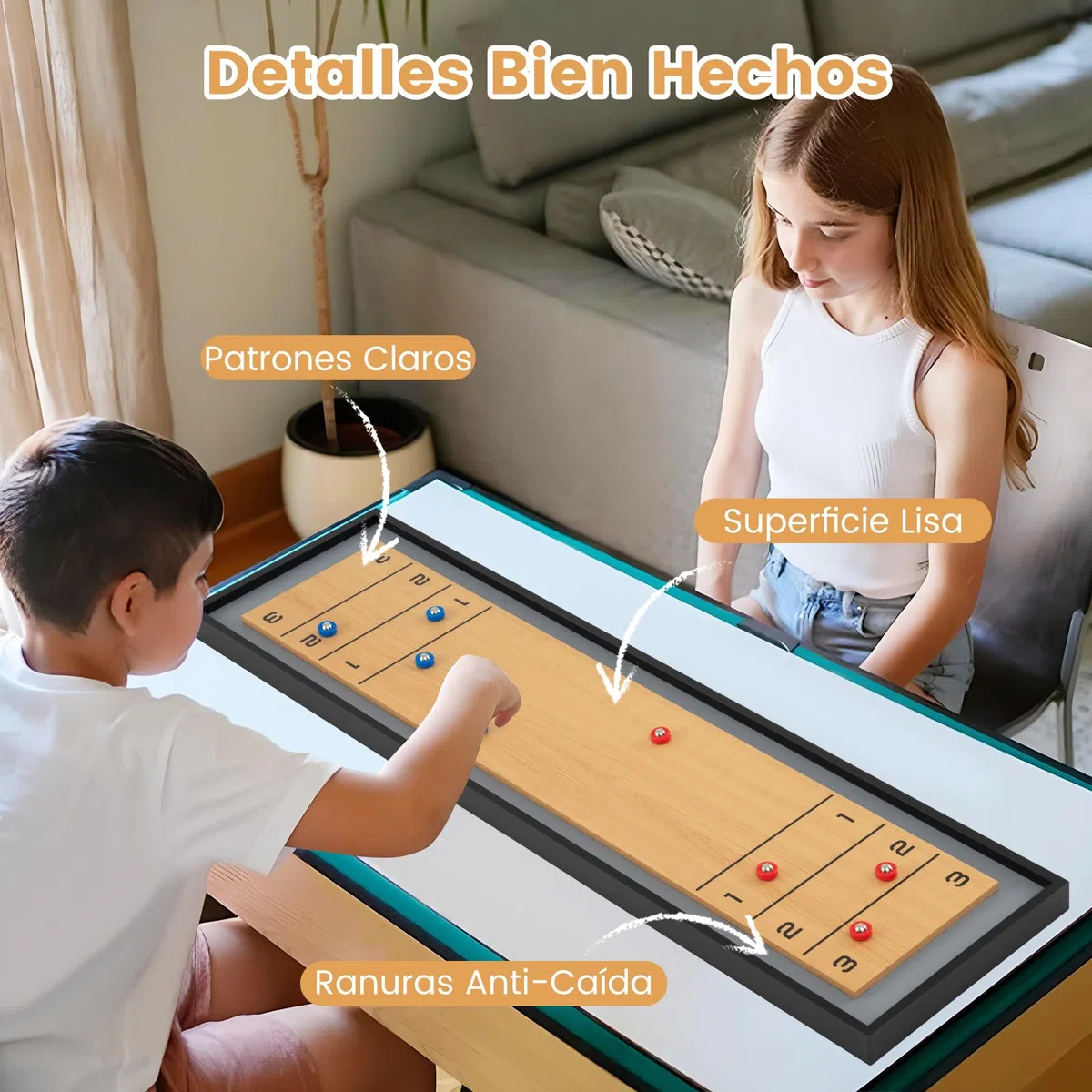 COSTWAY Shuffleboard y Curling de Mesa, 2 en 1 Juego de Mesa Combinada de Madera con 8 Discos, Juego de Tejo Portátil de Shuffleboard, Game Sets de Doble Cara para Adultos Niños
