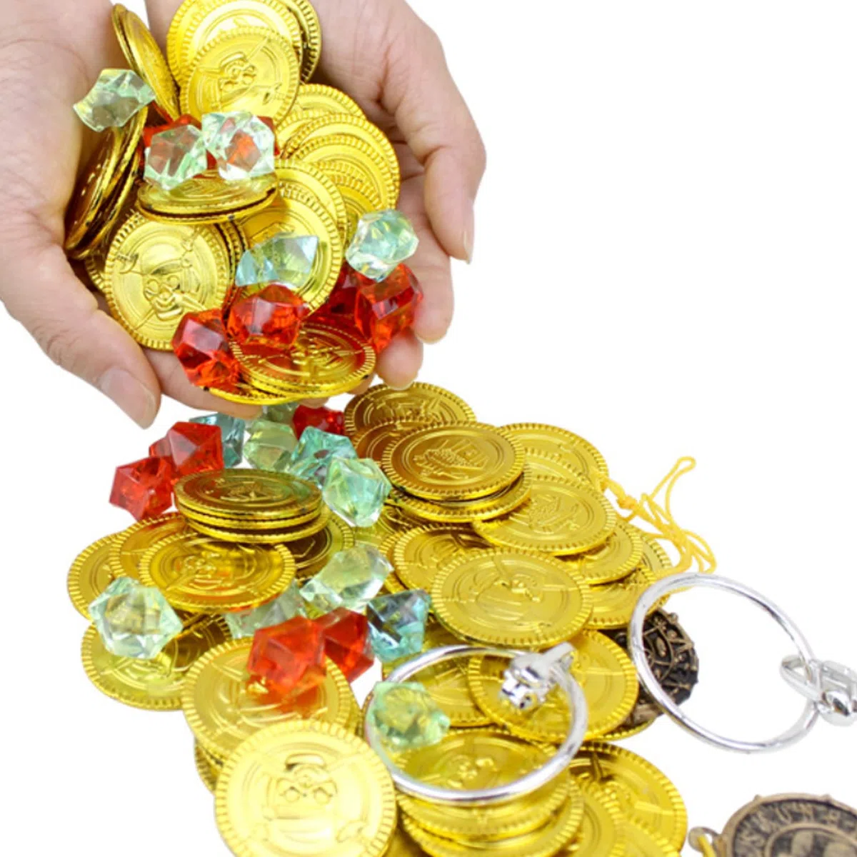 Tesoros de búsqueda del tesoro, juego de juguetes, fiestas de Navidad, piratas, monedas de oro, caja de juguetes con cerradura, contiene brújula, anteojera, piedras decorativas para fiestas piratas
