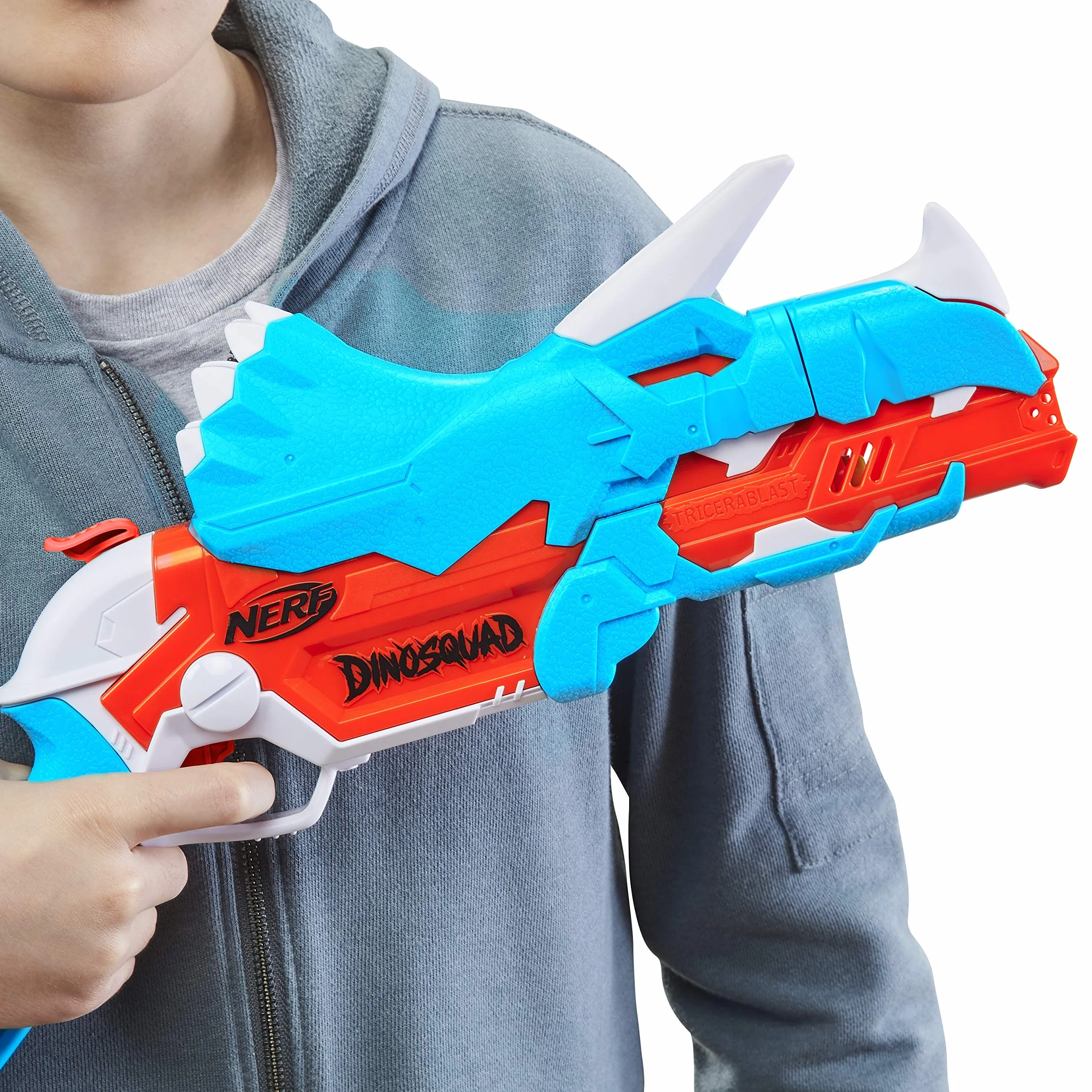Nerf DinoSquad Tricera-blast Blaster, Break-Open 3-Dart Loading, 12 Nerf Darts, Dart Storage, Triceratops Dinosaur Design