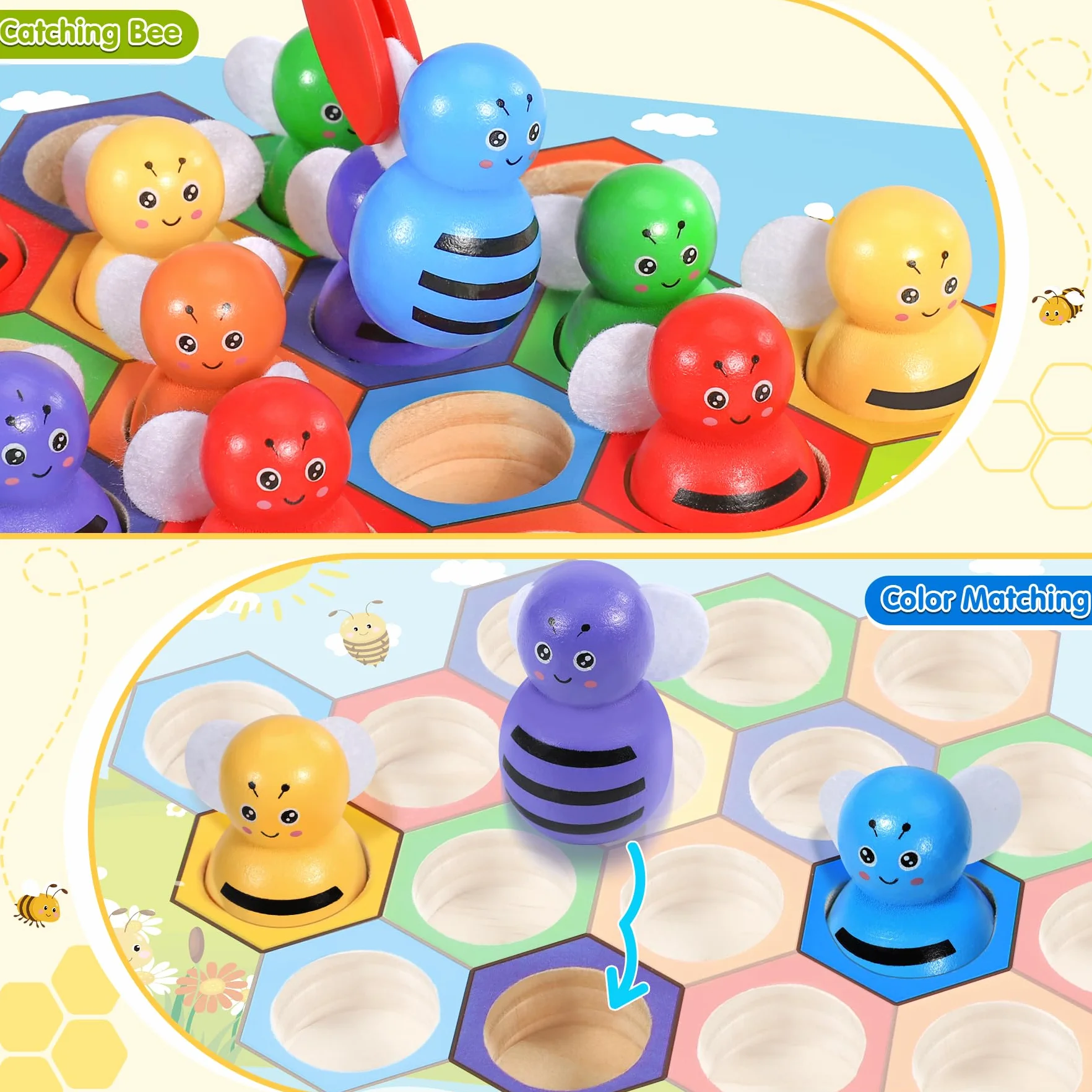 Ophy Juego de Pesca Magnético Juguetes de Madera -Montessori Juguete Educativo para Niños de 3 4 5 6 años Juego de Combinación de Colores & Clasificación Motricidad Fina Juegos con Vasos Apilables