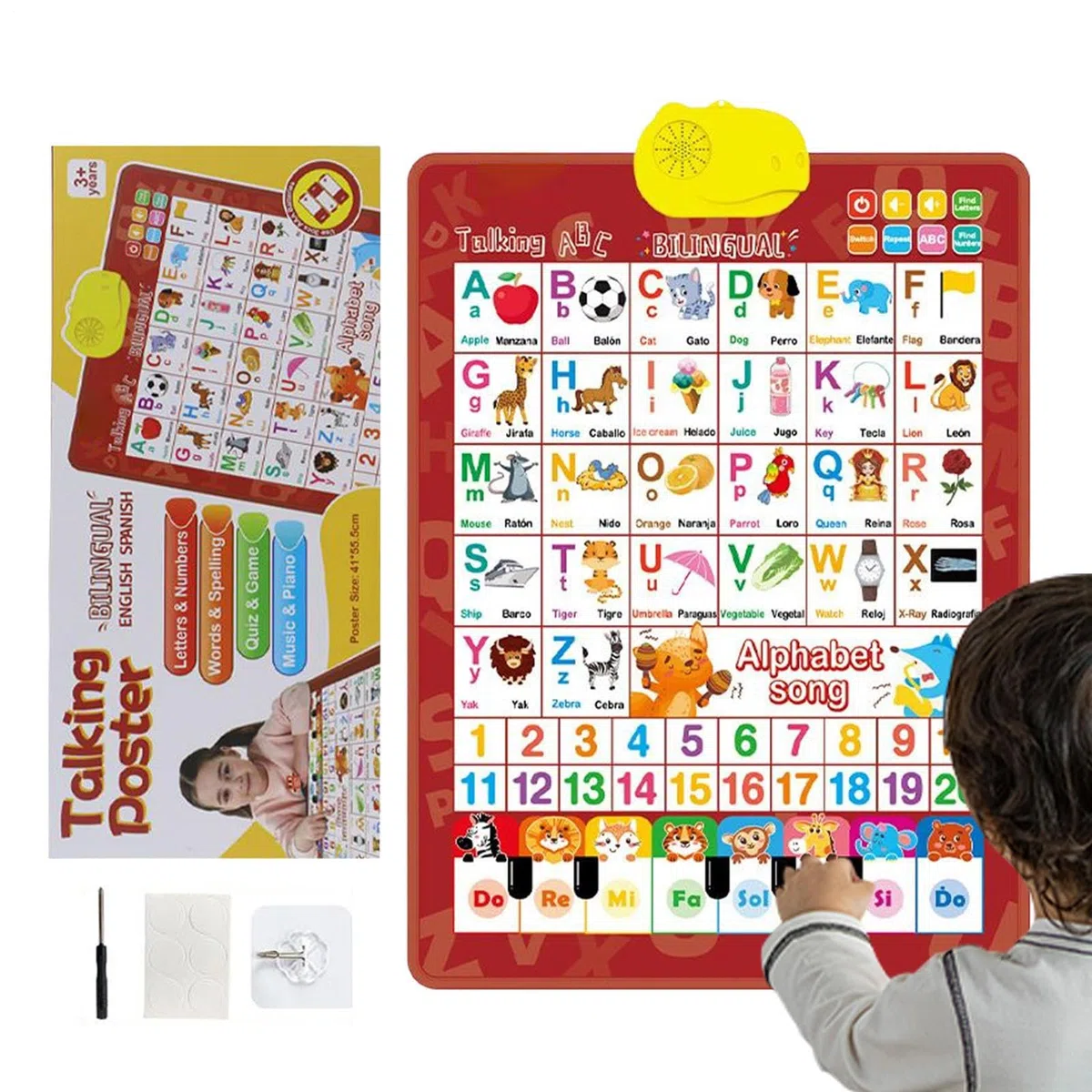 Mapas interactivos de pared: charlas bilingües, juguetes educativos para niños, música española-inglesa, carteles de aprendizaje | Cautivadores carteles de pared de audio para niños de 3 a 8 años en