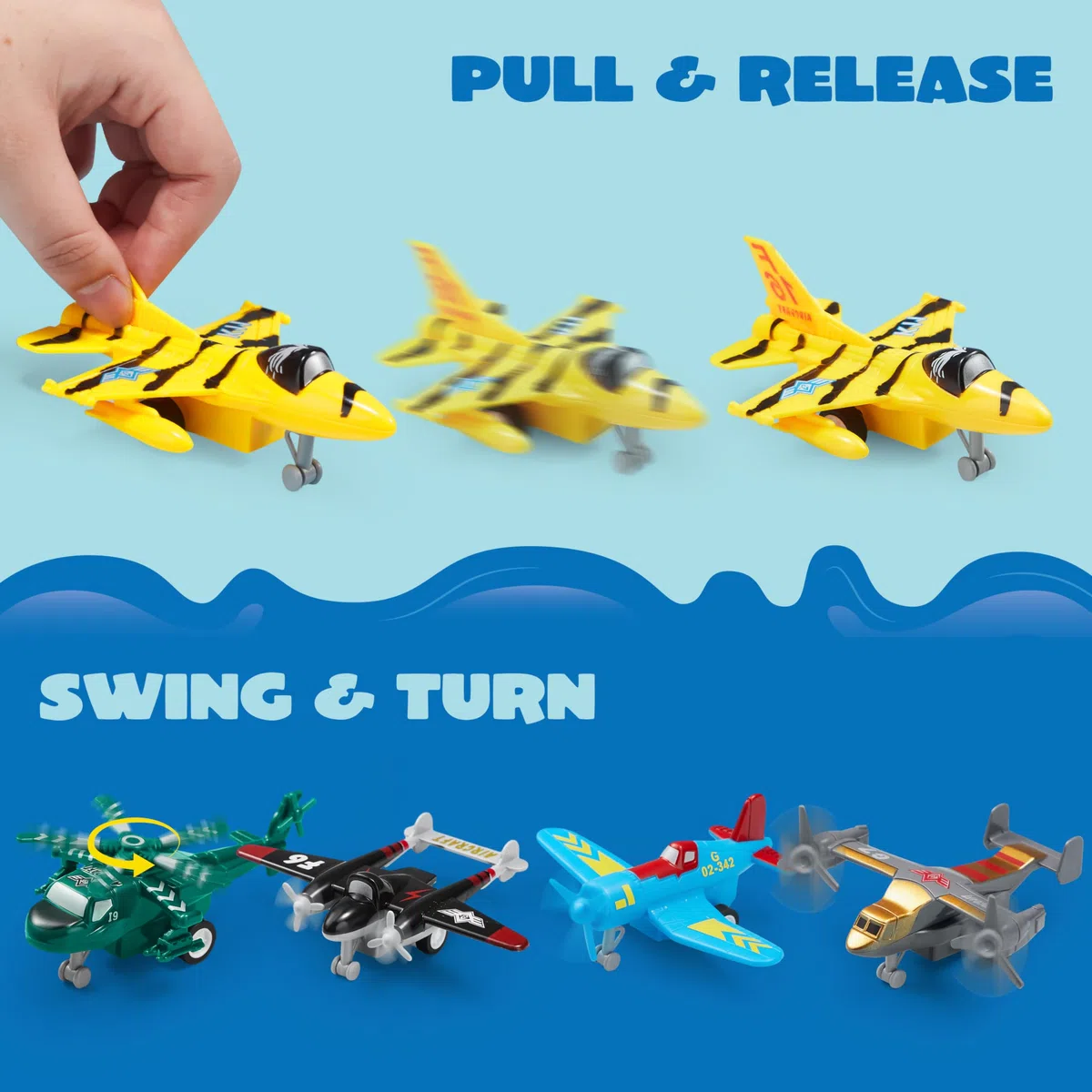 JOYIN 16 piezas de juguetes de avión, juego de avión para niños, helicóptero, combatiente, bombardero, modelo de biplano, regalos para niños pequeños de más de 3 años, regalos para niños, juguetes de