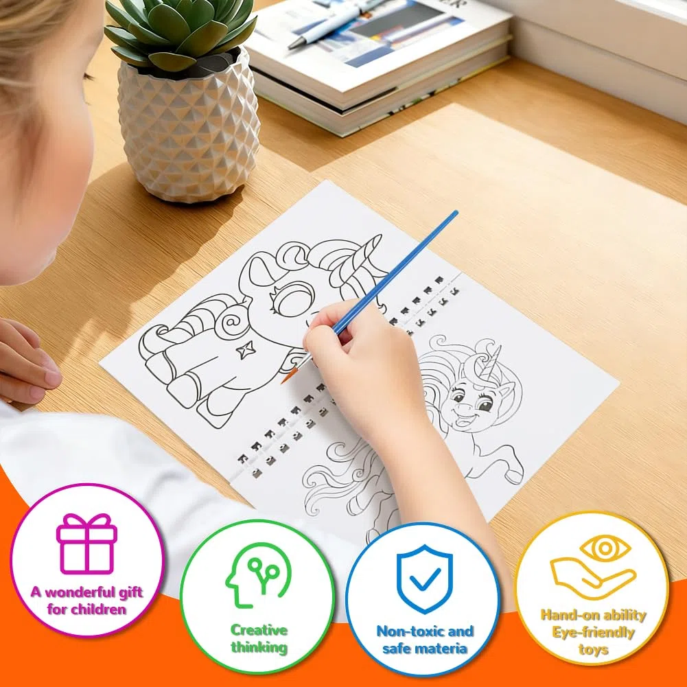 AOOTE Pintura con Libros de Agua para Niños,4 Pcs Libro de Acuarelas con 16 Palos Pincel,Acuarelas Magicas Pinturas para Niños,Regalo de Arte Artesanal para Niños, Niñas,Niños Pequeños