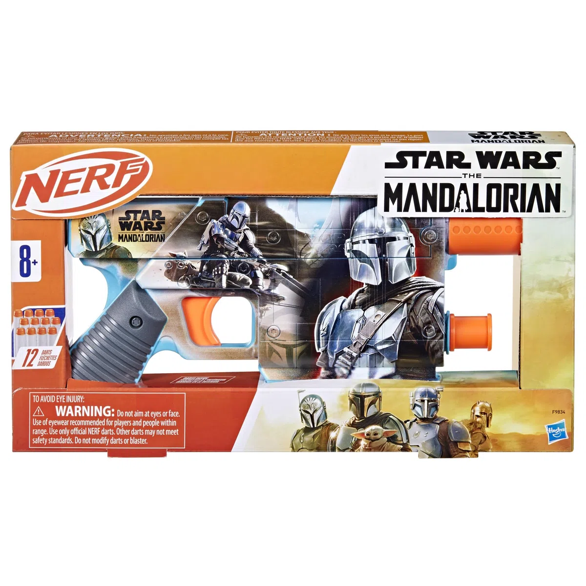 NERF Star Wars The Mandalorian Dart Blaster 12 Elite Darts Clip Interno Juguetes Foam Blaster para niños y niñas de 8 años
