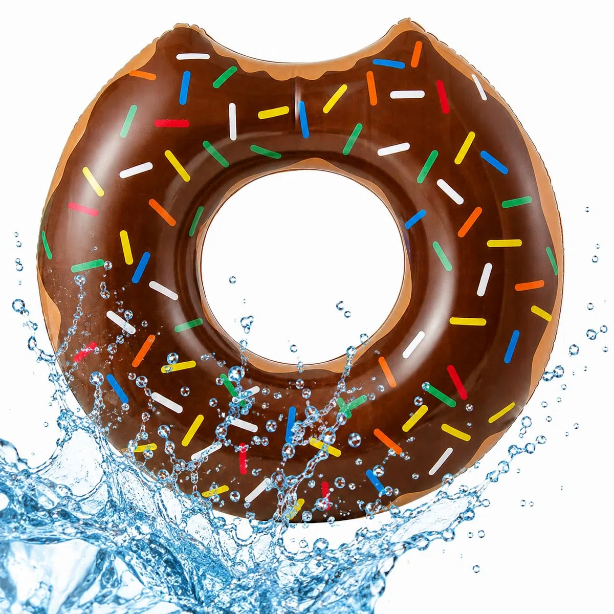 Donut Inflable Ø 120 cm con mordida Anillo de natación aro Flotante colchón de Aire cojín de natación marrón, Piscina y Agua, con 1x portavasos para Adultos y niños Isla de natación Animal flotantema