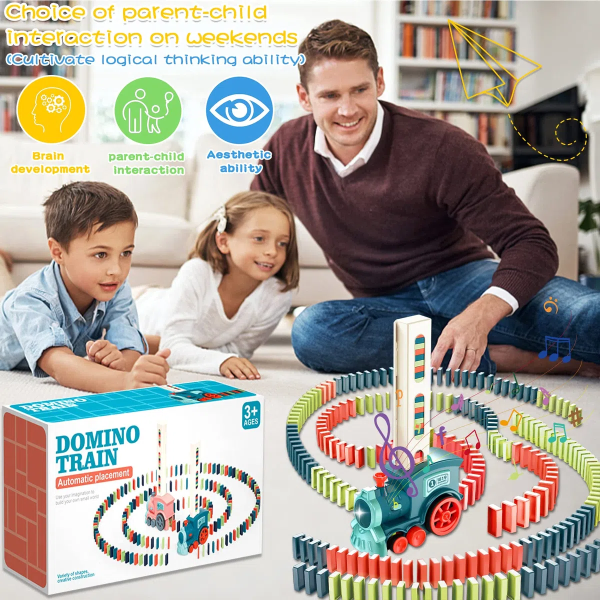 Juego de 160 bloques de dominó con luz y sonido, juguete educativo para niñas y niños desde 3 años (azul)