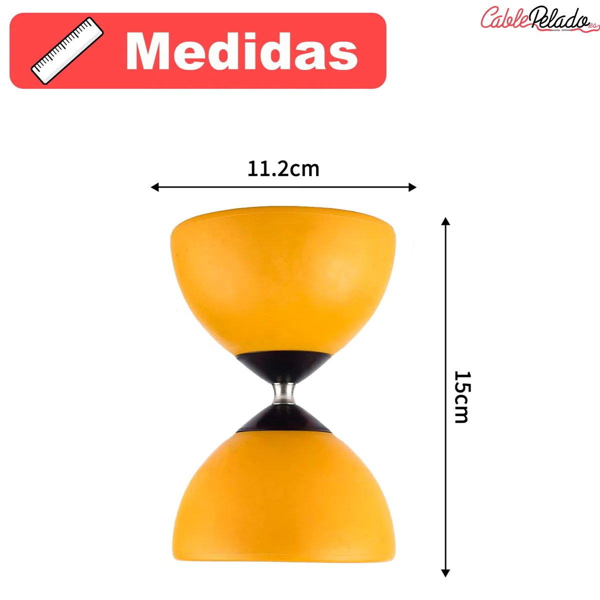CABLEPELADO - Diábolo para Malabares con Palos de Plástico – Diábolo Acrobático para Niños y Adultos, Eje Metálico, Medidas 15 x 11,5 cm, Malabarismo para Principiantes (Amarillo)