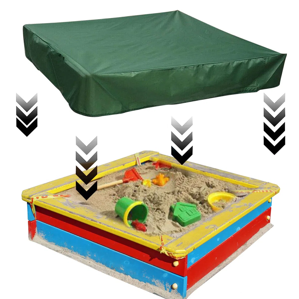 JOKILY Cubierta impermeable para caja de arena de 150 x 150 x 20 cm, lona impermeable, resistente al polvo, para piscina, terraza, jardín