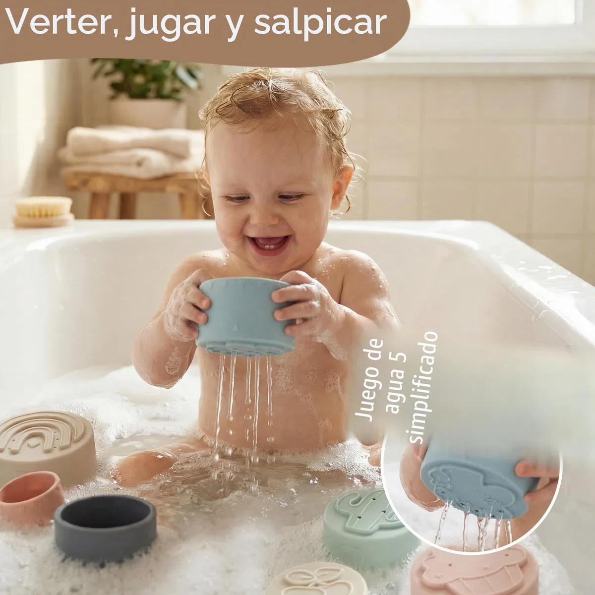 Moonkie Juguetes Niños Silicona, Cubos Apilables Bebe, Taza de Juguete Apilable, Mordedor bebé, Bloques Construccion Niños, Juguetes para Niñas, Juegos Montessori, Regalo Bebe 6+ Meses (Fine Day)