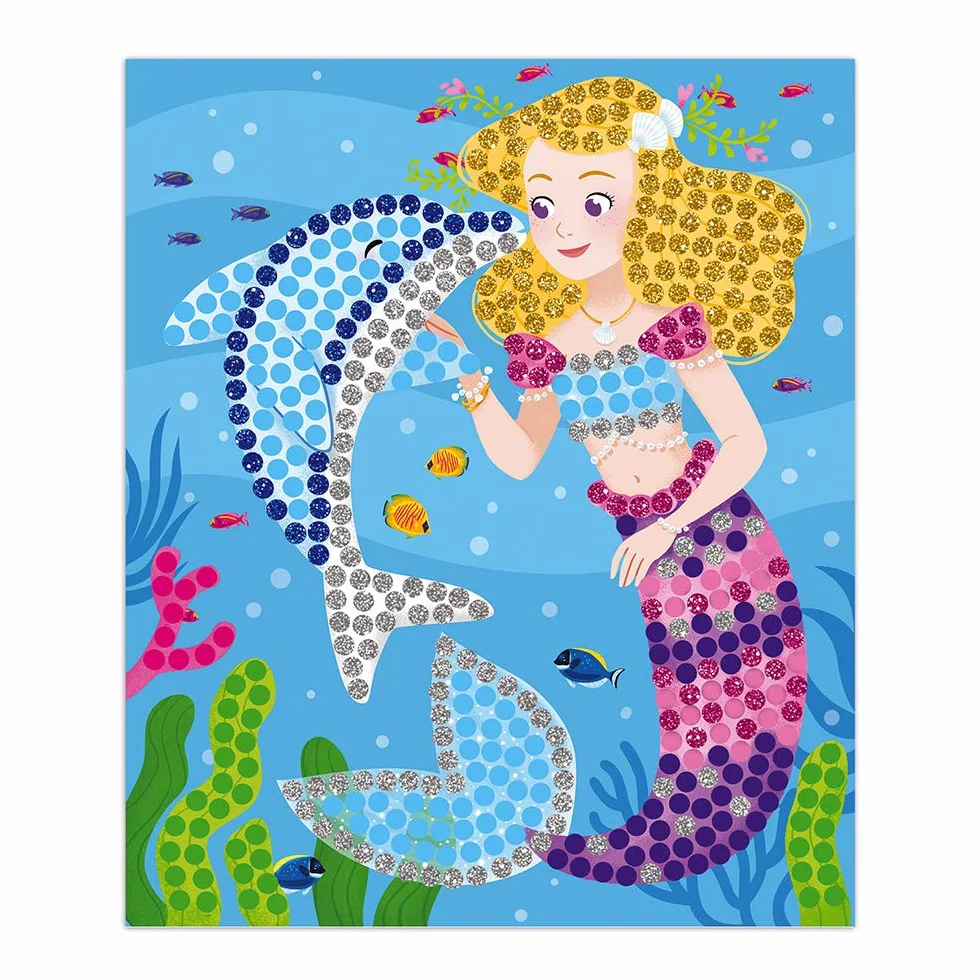 Janod - Estuche Mosaicos Delfines y Sirenas - Les Ateliers Du Calme - Kit Infantil de Manualidades Creativas - Desarrolla la Motricidad Fina y la Concentración - A Partir de 7 Años, J07961