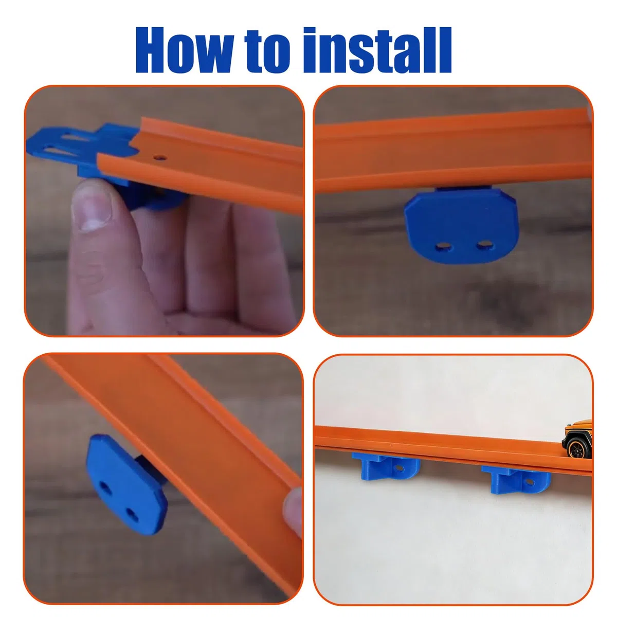 4uds Soportes de Pared Solo Carril para Hot Wheels y Coches y Camiones a Escala 1/64, Soportes Plástico PLA para Vías Solo Carril Compatibles con Hot Wheels Sistemas de Pistas (Azul)