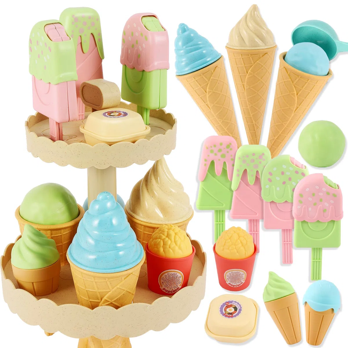 AOLEVA Heladería de Juguete Puesto de Helados Juguetes de Alimento Comida Juego de rol Educativo Regalos para Niños Niñas de 3 4 5 Años