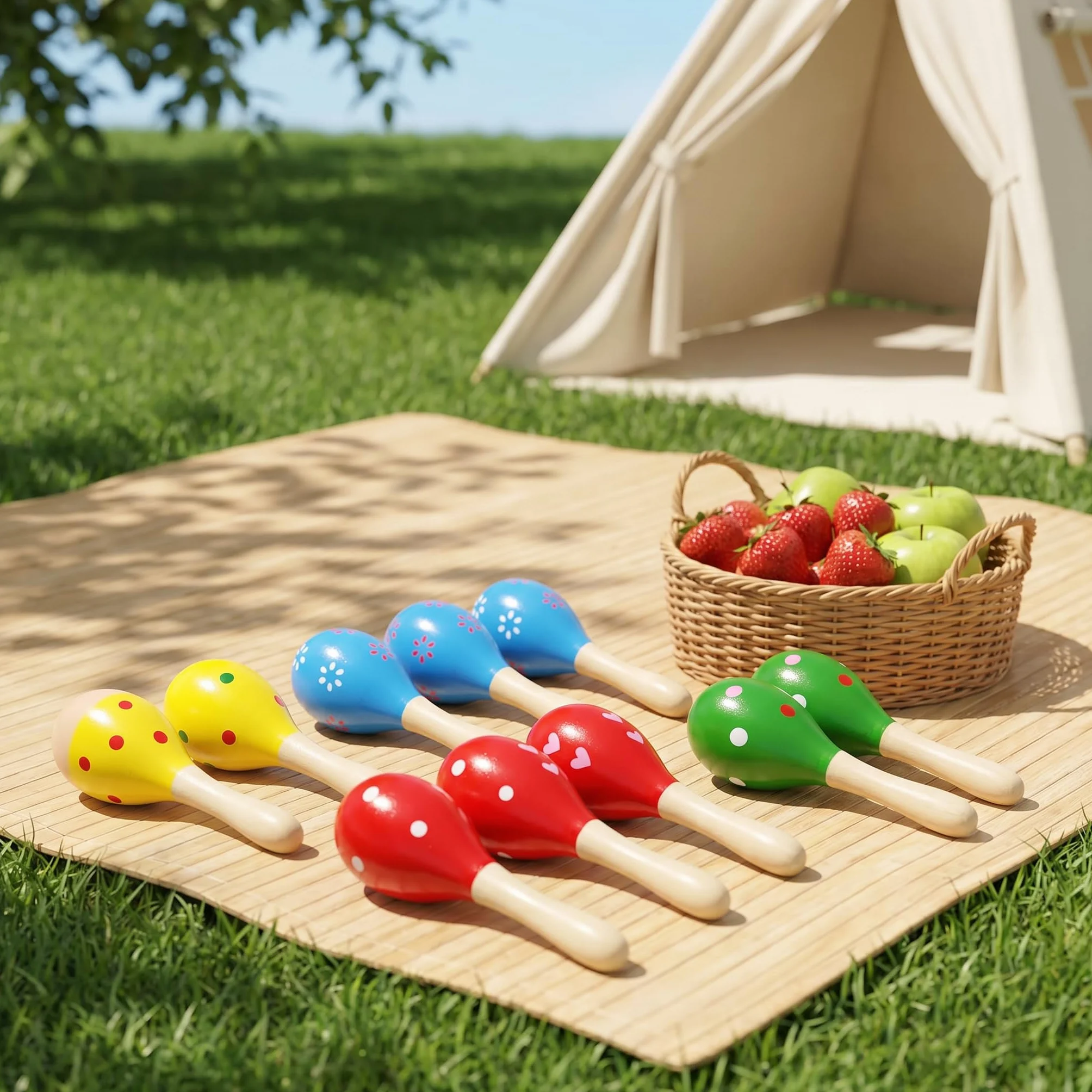 12 Mini Maracas de Madera para niños, 12 cm, sonajero, Instrumentos Musicales de Madera, sonajeros de Madera para niños, Fiestas y escuelas