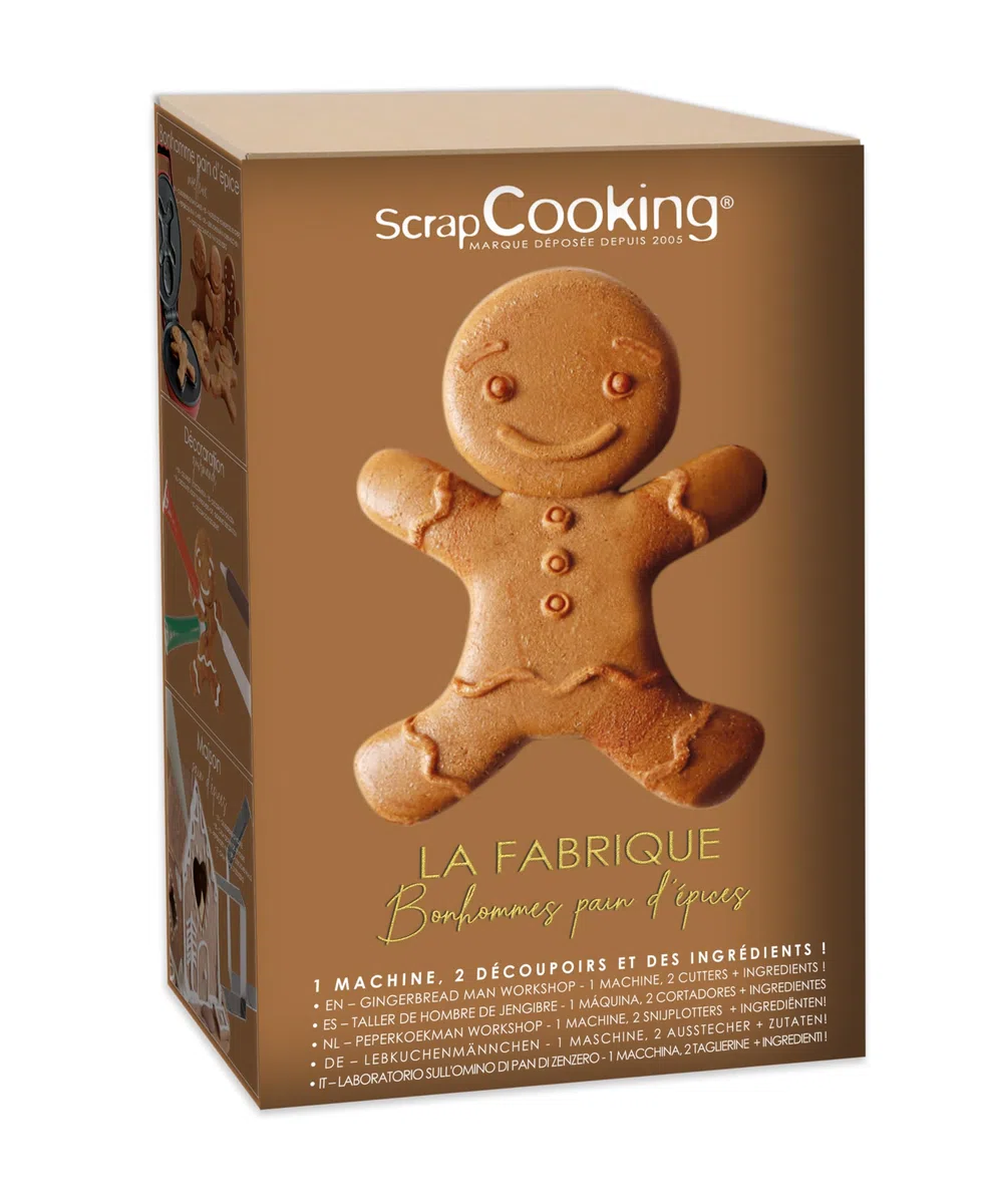 ScrapCooking 3815 - Kit de fábrica de jengibre con máquina para muñecos de Navidad, cortadores de acero inoxidable y bolígrafos choco