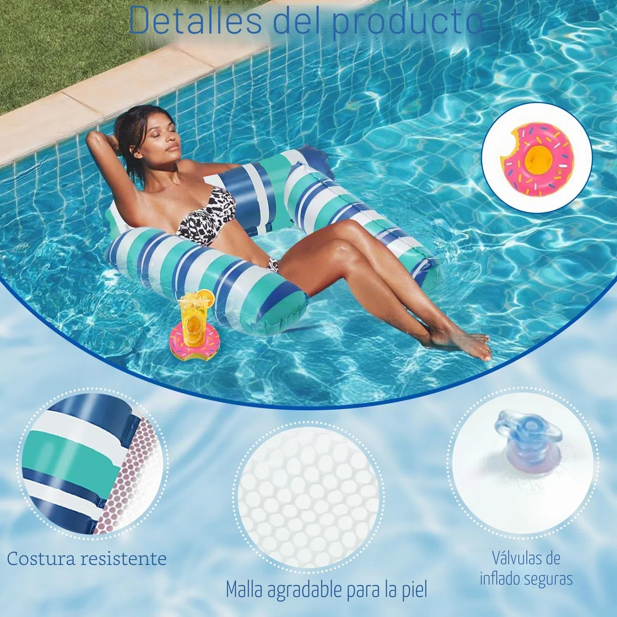 Hamaca de Agua Flotante,Colchoneta Piscina Adultos,Piscina Flotadores,4 -En- 1 Tumbona Hinchable,Piscina Hamaca |1 Incluye Bomba-2 Impermeables para Teléfono-2anillo de natación