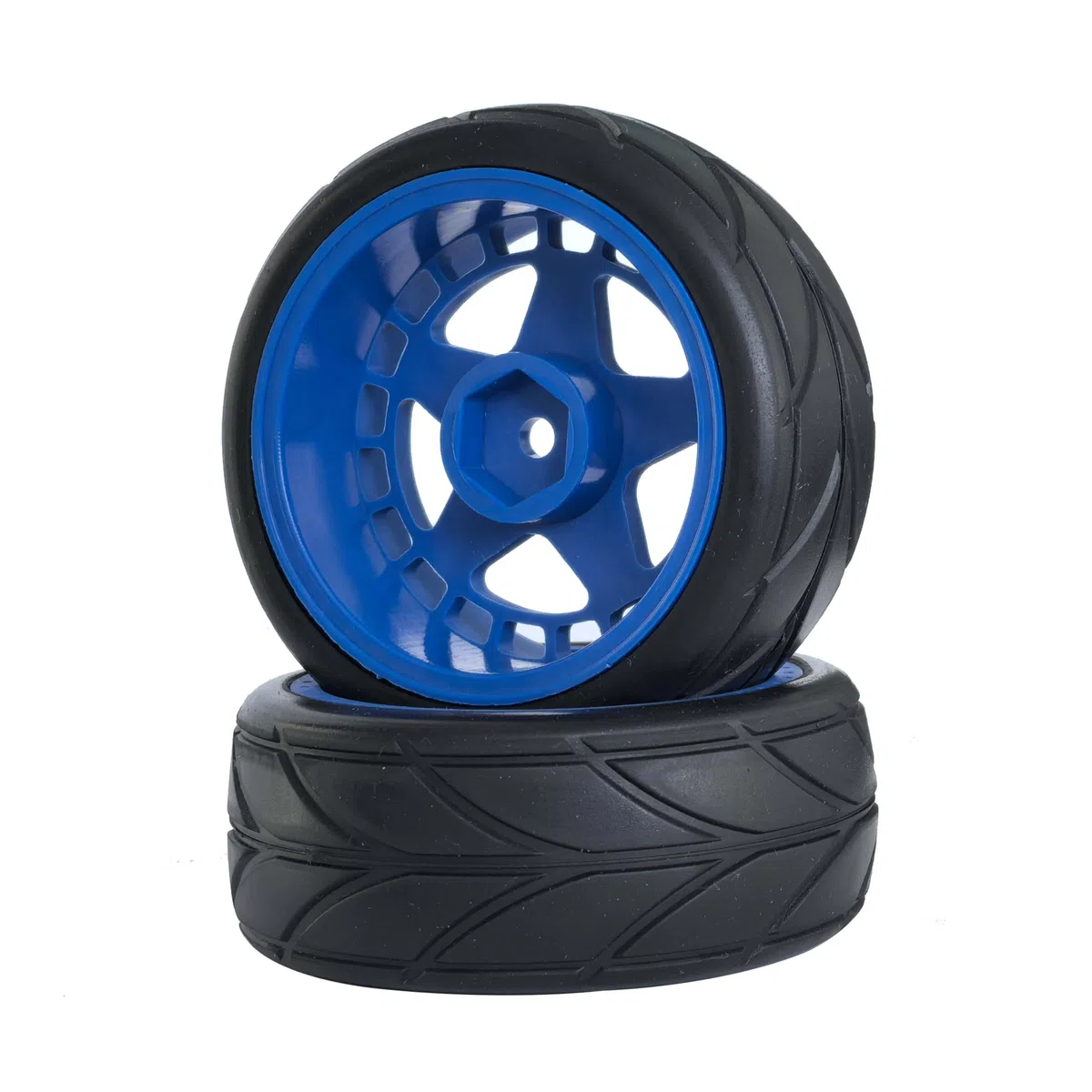 KEEDA Neumáticos de goma para coche RC y llantas de nailon de 52 mm/2,05 pulgadas para 1/10 RC On Road Touring Racing Drift Car (D, azul)