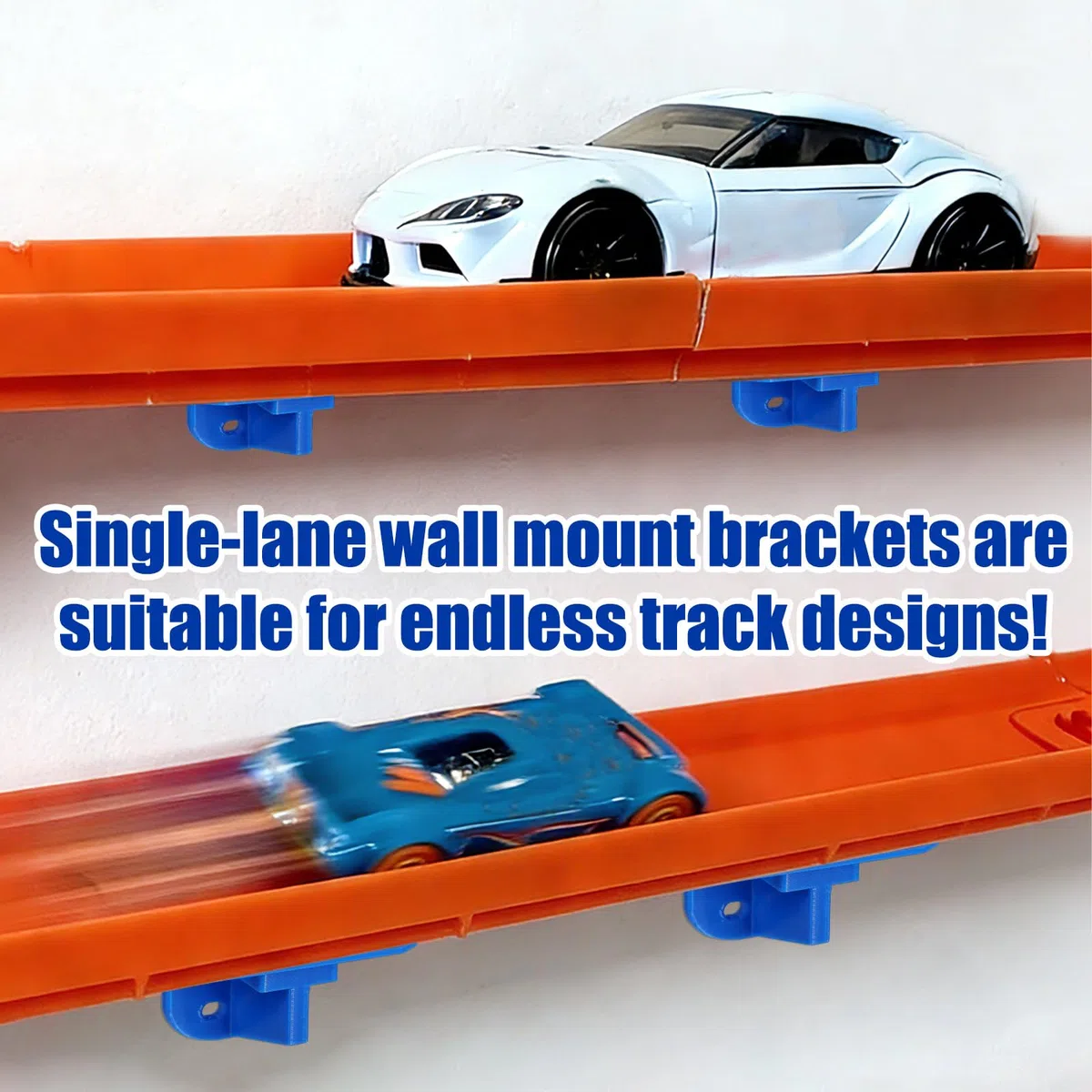 4uds Soportes de Pared Solo Carril para Hot Wheels y Coches y Camiones a Escala 1/64, Soportes Plástico PLA para Vías Solo Carril Compatibles con Hot Wheels Sistemas de Pistas (Azul)