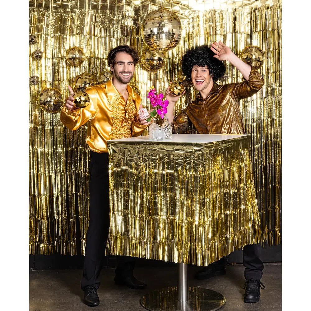 Boland - camicia da discoteca con frange, oro, da uomo, costume, camicia da festa, mossa Schlager, anni '70, festa a tema, carnevale