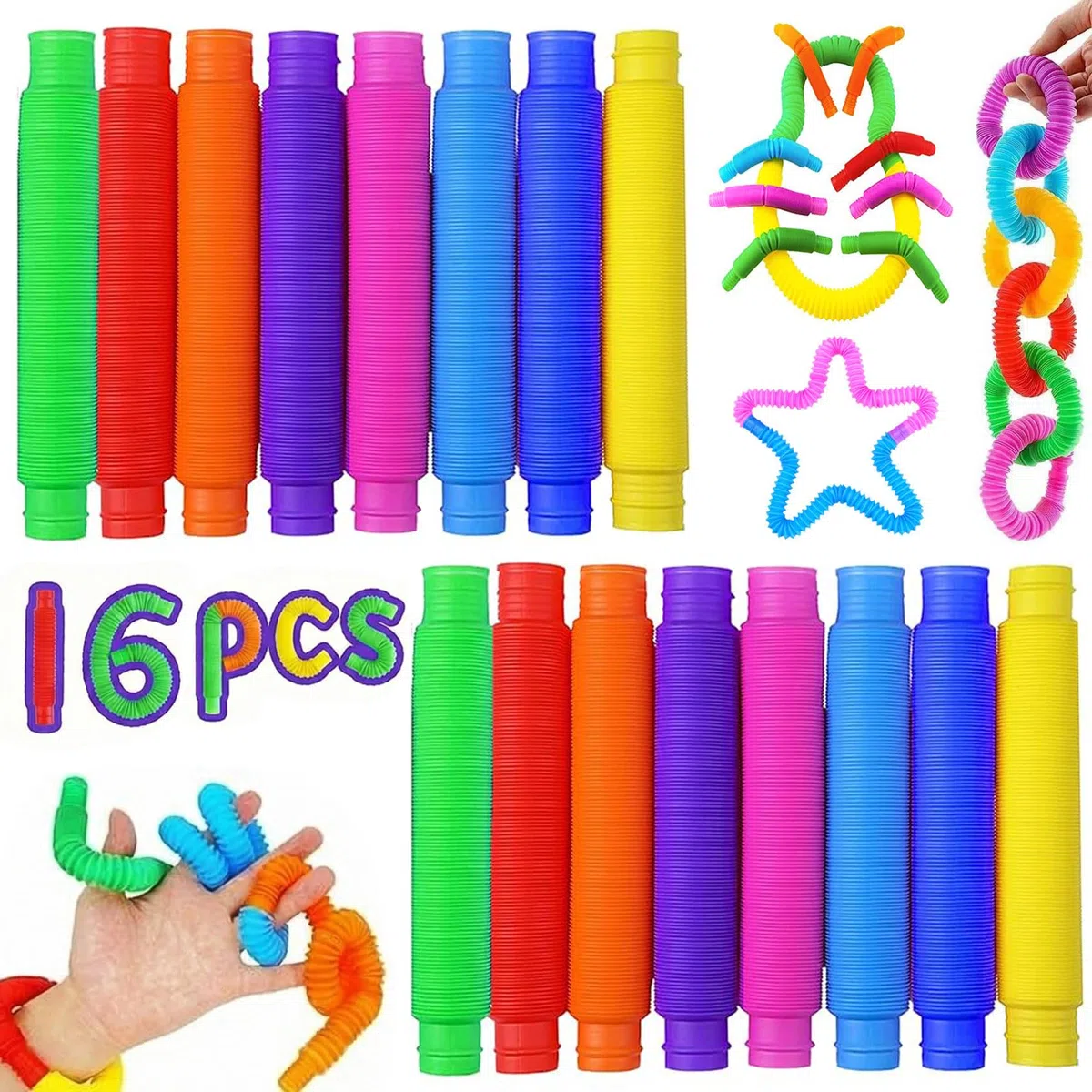 Mini Juguetes Sensoriales de Tubos Pop,24 Pieza , Fidget, Elástico Multicolor para Aliviar el estrés y la Ansiedad