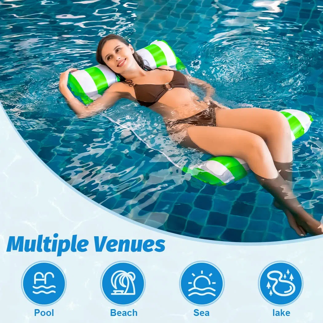 Idota Hamaca Flotante 2pcs, 4 en 1 Flotadores Piscina Hamaca de Agua con Bomba de Aire, Hamaca Hinchable Piscina con Red, Adecuado para Juegos de Verano, Fiestas en la Playa(Amarillo y Verde)
