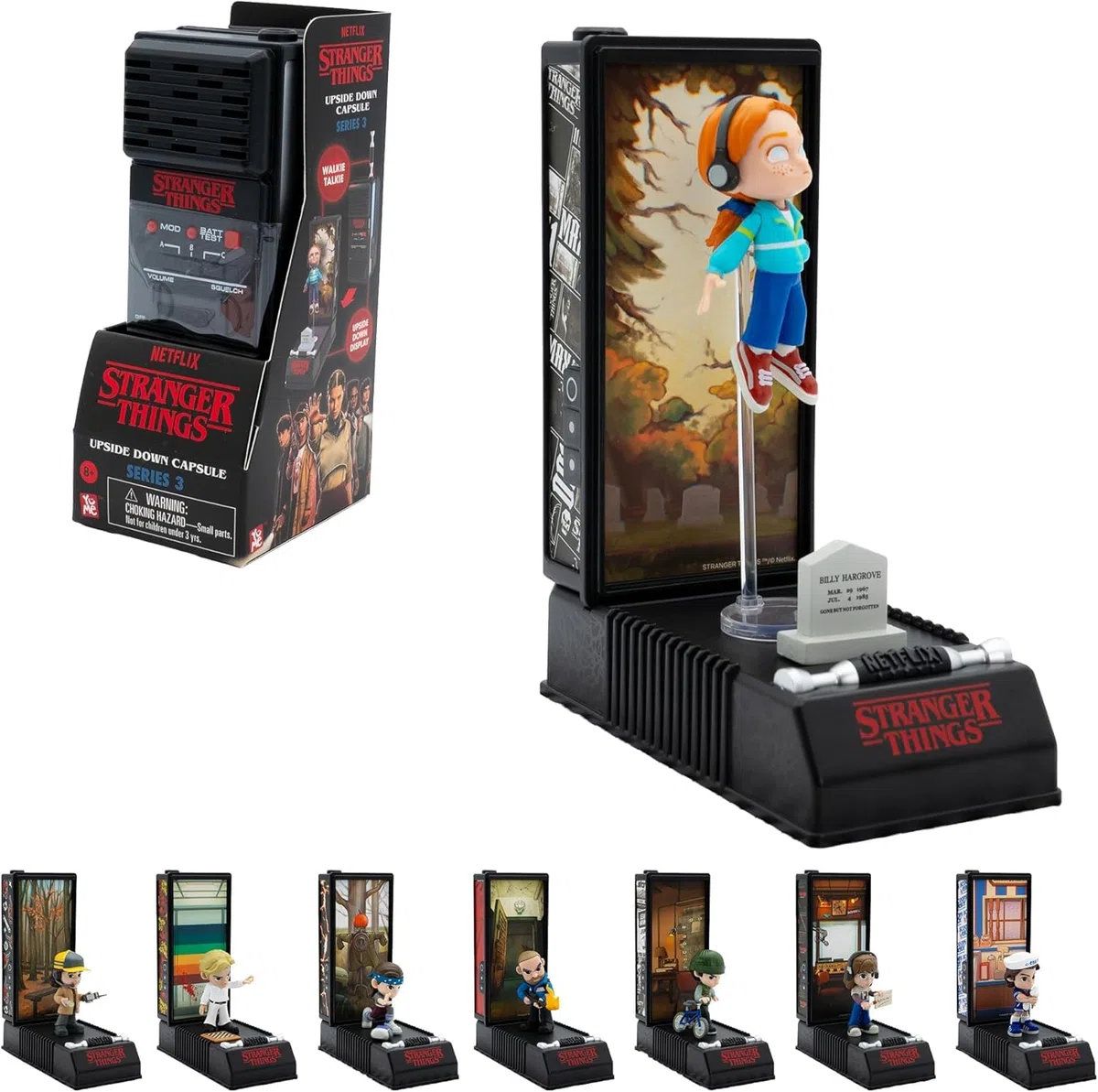 YuMe 15099 - Cápsula «Stranger Things: El Mundo del Revés», 1 de 8 Minifiguras con walkie-Talkie, Figura Coleccionable con Soporte de exposición, Merchandising de Netflix para Fans de la Serie
