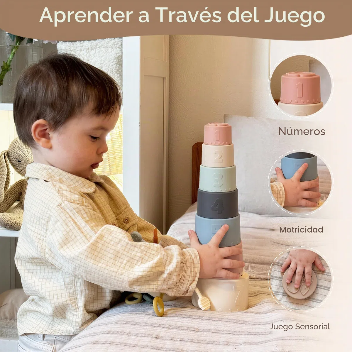 Moonkie Juguetes Niños Silicona, Cubos Apilables Bebe, Taza de Juguete Apilable, Mordedor bebé, Bloques Construccion Niños, Juguetes para Niñas, Juegos Montessori, Regalo Bebe 6+ Meses (Fine Day)