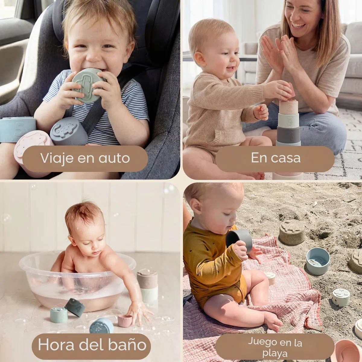 Moonkie Juguetes Niños Silicona, Cubos Apilables Bebe, Taza de Juguete Apilable, Mordedor bebé, Bloques Construccion Niños, Juguetes para Niñas, Juegos Montessori, Regalo Bebe 6+ Meses (Fine Day)