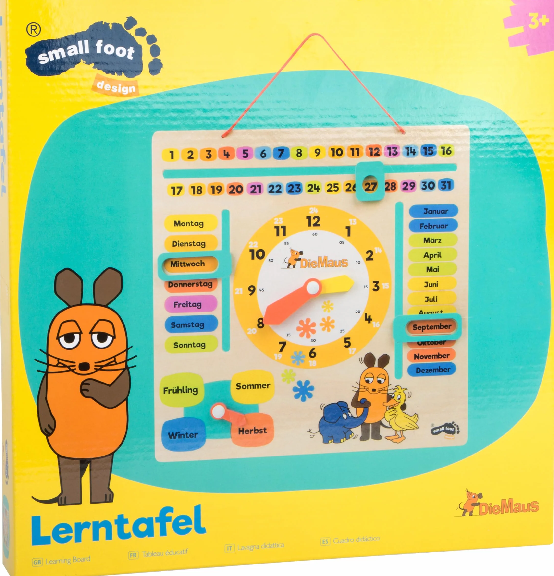 small foot Reloj de Aprendizaje con Calendario de Madera, explica la Fecha, la Temporada y la Hora, para niños a Partir de 3 años, 10496