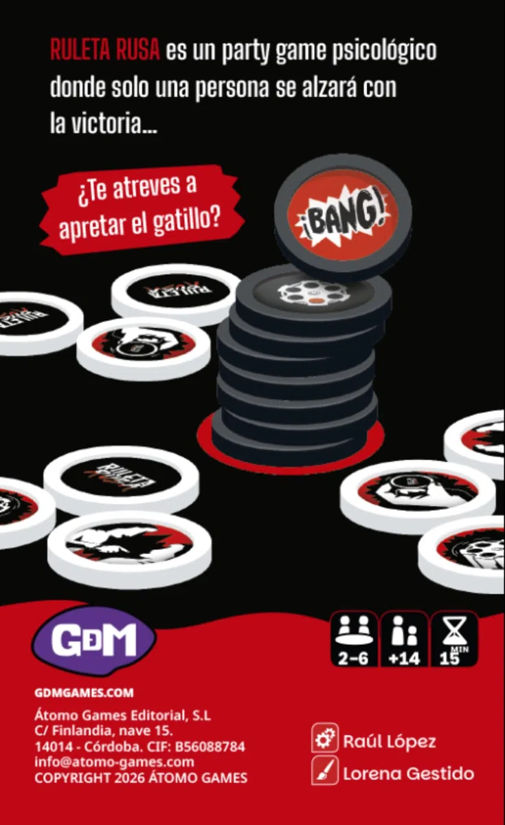 Ruleta Rusa, Juego de Mesa para Adultos, Party Game de Risas y Tensión, Juego Rápido para Fiestas y Reuniones, 2-6 Jugadores, +14 Años, GDM Games