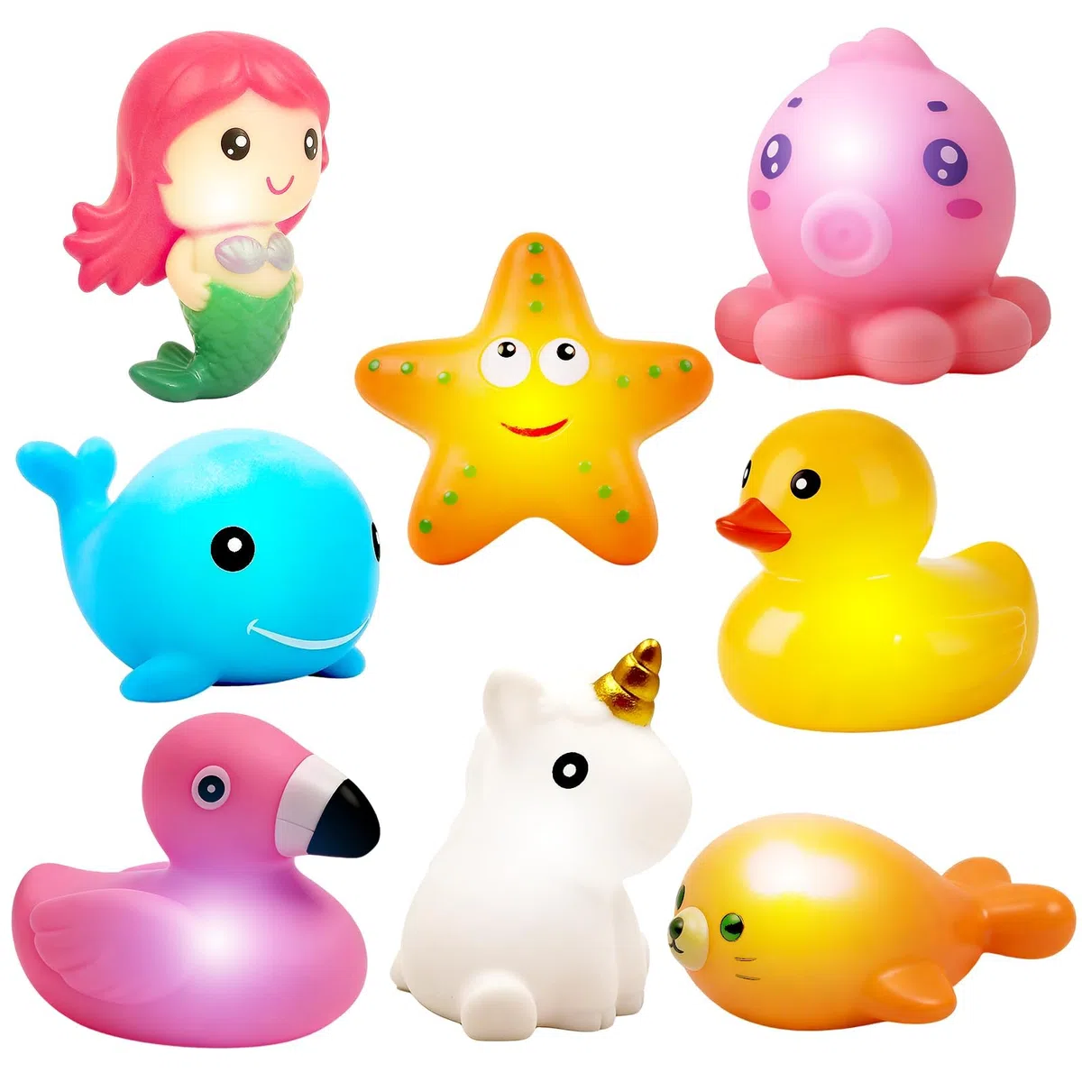 Juguete Baño para Bebés, 8 Piezas Juguetes Baño para Bebés, Juguetes de bañera con luz LED Colorida, Juguetes de baño iluminados, Juguetes Bañera, para Bañera, Ducha o Fiesta en la Piscina