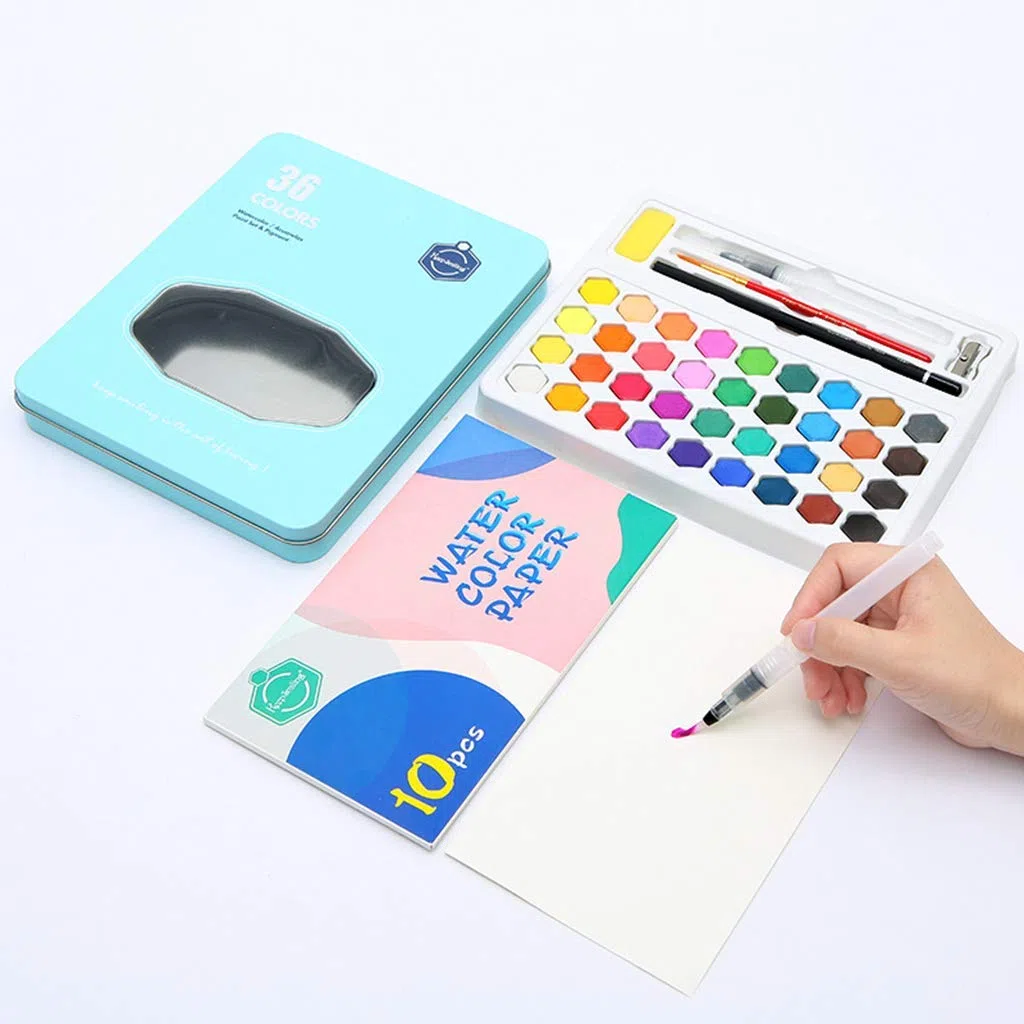 Caja de Acuarela con 36 Colores y Pincel para Acuarela para Artistas, Principiantes