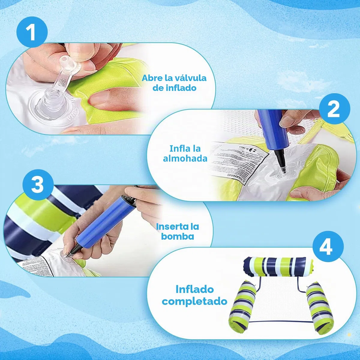 Hamaca de Agua Flotante,Colchoneta Piscina Adultos,Piscina Flotadores,4 -En- 1 Tumbona Hinchable,Piscina Hamaca |1 Incluye Bomba-2 Impermeables para Teléfono-2anillo de natación