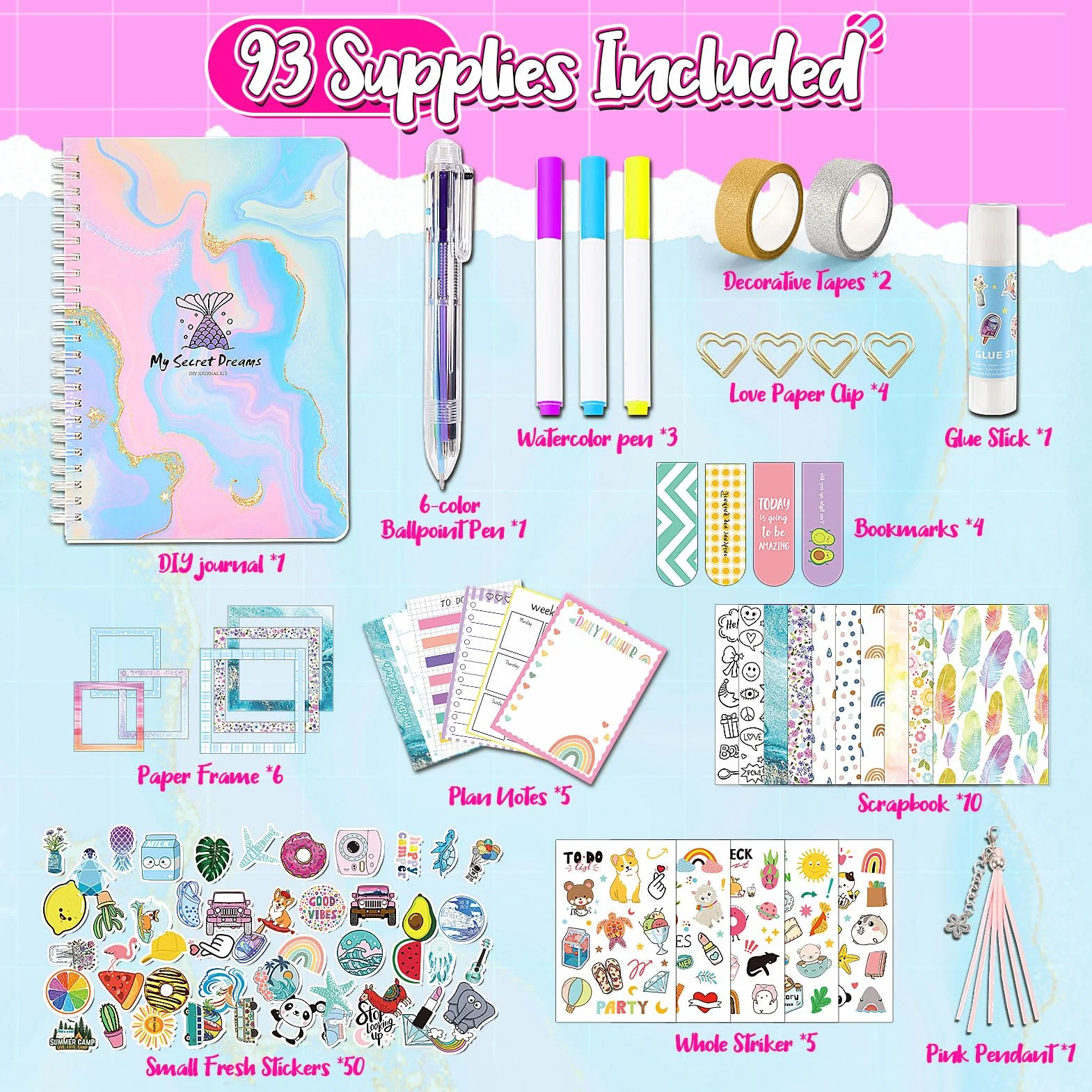 Anginne Regalo Niña 6 7 8 9 10 Años, Scrapbooking Pegatinas Diario Secreto Niña Juguetes Niños 4 5 6 7 8 9 Años Manualidades Niñas 6 7 8 10 Años Bullet Journal Kit Diario Niña