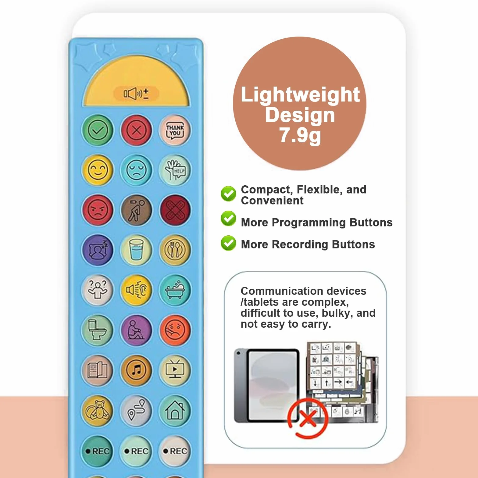Dispositivo CAA para Autismo, Herramienta de Comunicación No Verbal con 6 Botones Programables y Volumen Ajustable. para Terapia del Habla y Rehabilitación de Adultos/Niños