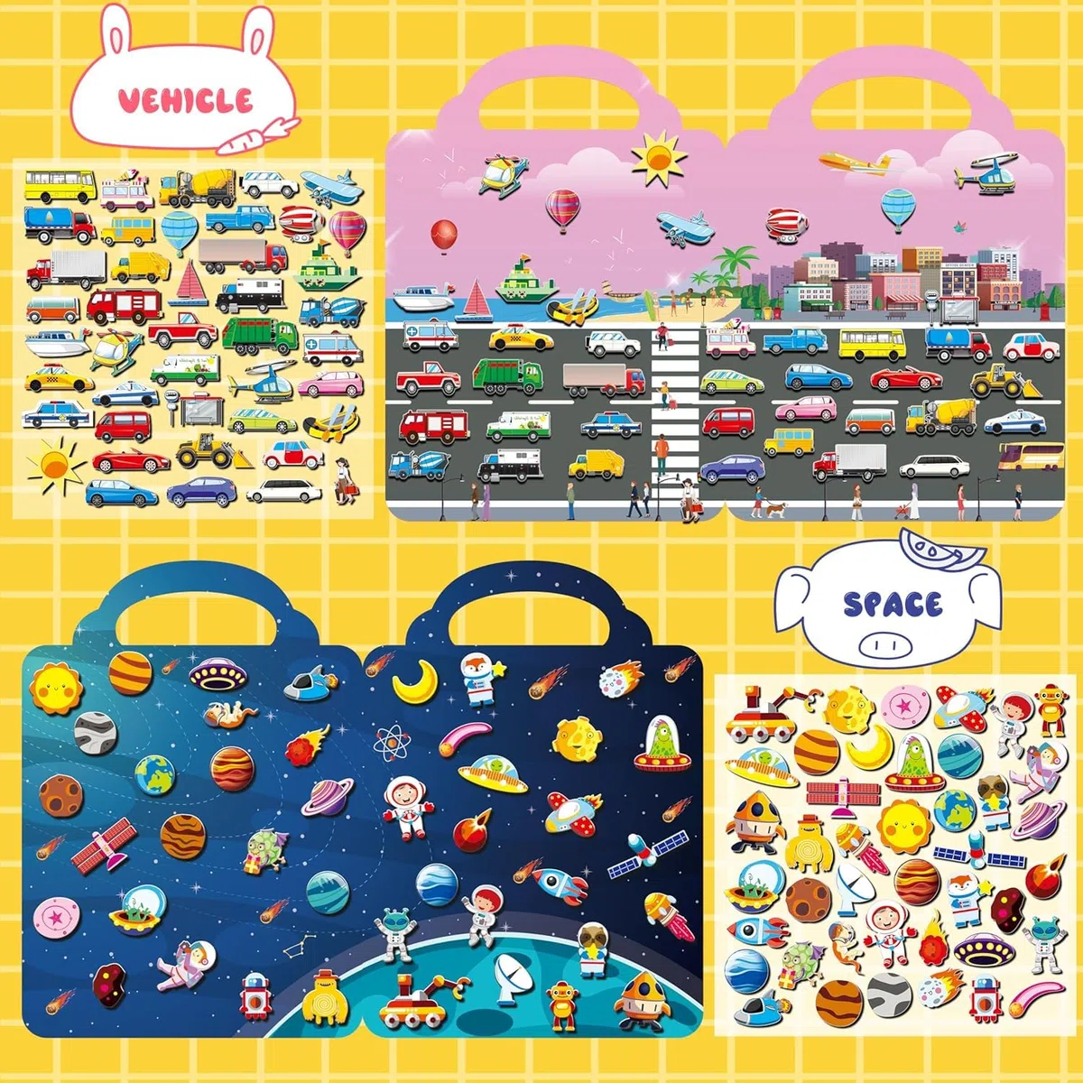 Kalysky Paquete de 6 libros de calcomanías para niños de 2 a 4, 300+ pegatinas reutilizables 3D, libro de actividad para niños, regalo de cumpleaños