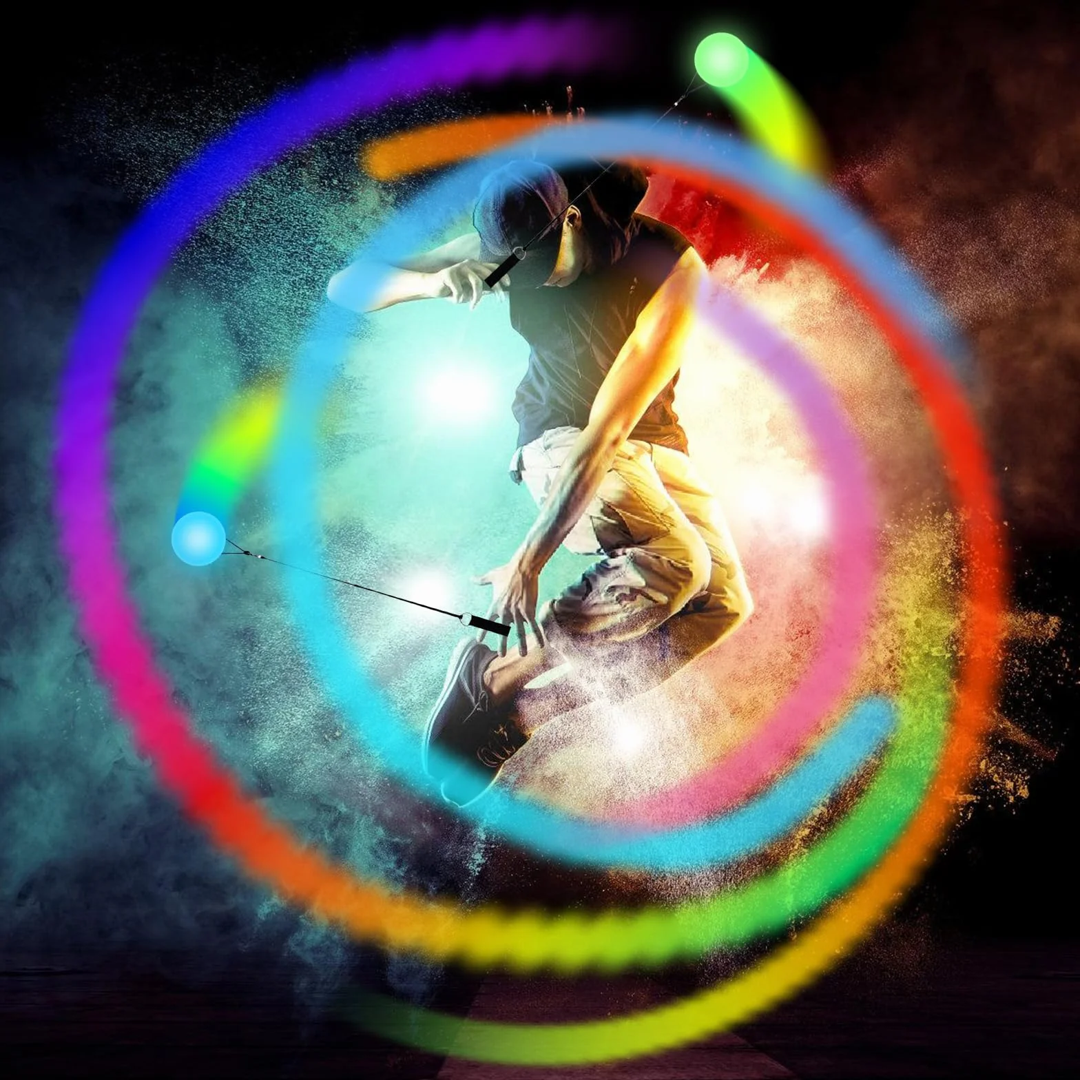 Juego de 3 bolas LED Poi Ball LED Glow Poi con colores del arco iris y efecto estroboscópico, LEDPOI pelotas de malabares con doble bucle ajustable, juguetes para principiantes y profesionales