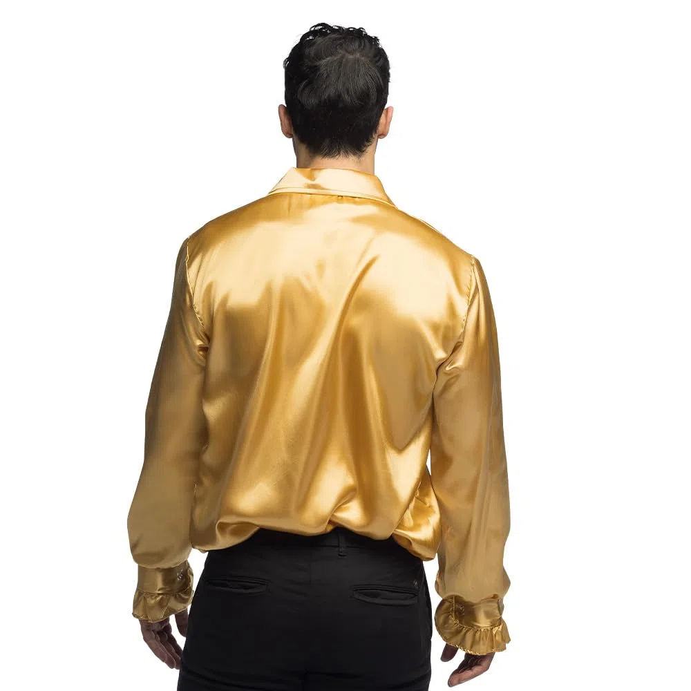 Boland - camicia da discoteca con frange, oro, da uomo, costume, camicia da festa, mossa Schlager, anni '70, festa a tema, carnevale