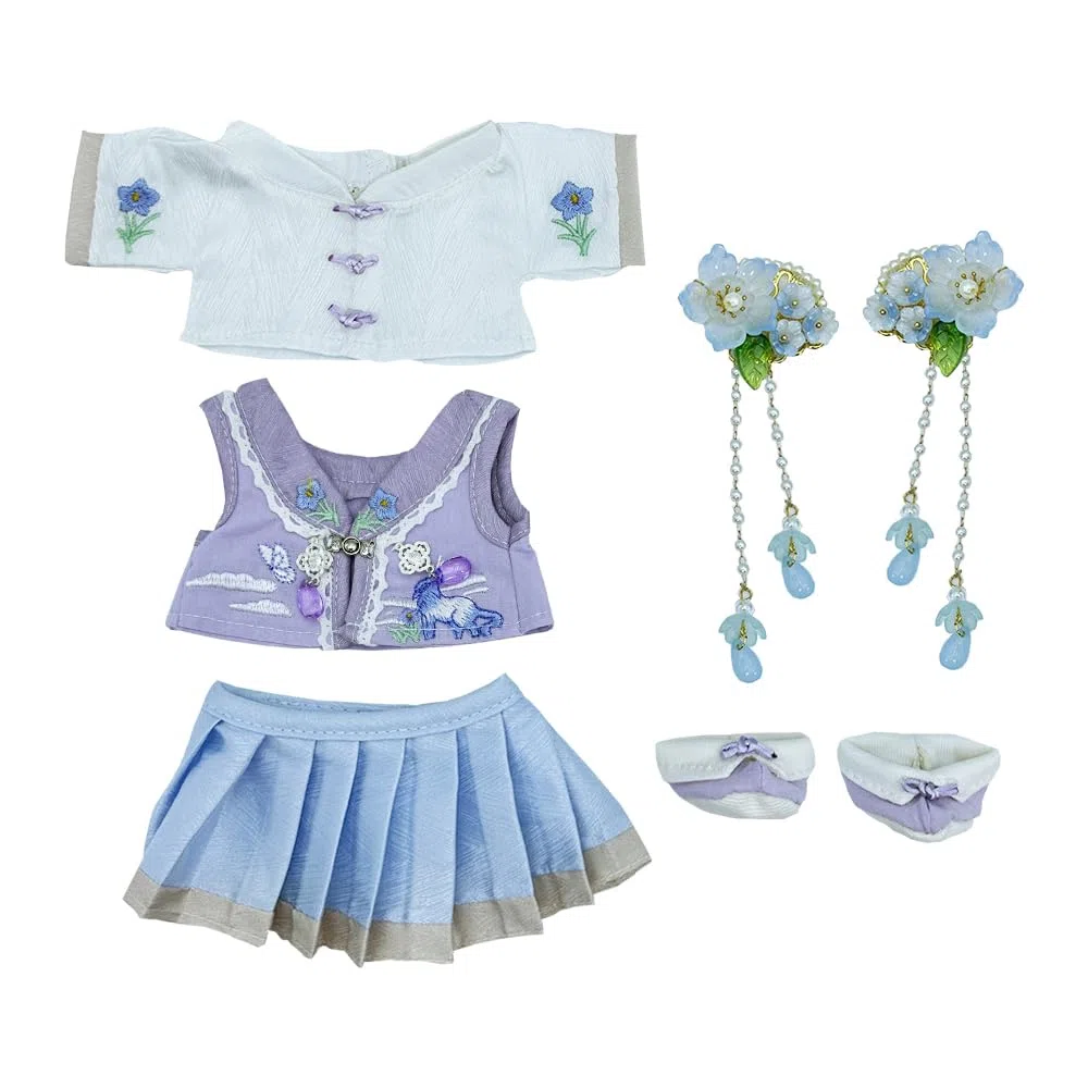 niannyyhouse Ropa de muñeca de felpa de 20 cm, tocado, abrigo y falda de Hanfu antiguo de 8 pulgadas (B1)