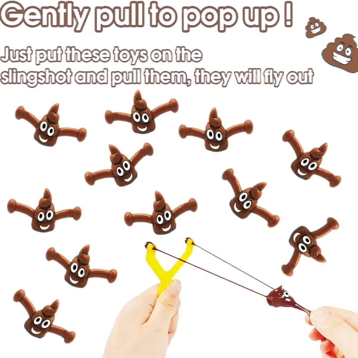 Juego de 20 piezas de juguete (Poo Slingshot, 4 lanzamallas, catapulta catapulta con 16 bolas Emoji Mochi Toys, Party Bag Filler Kids Adult Birthday bromea de juguete regalo (color