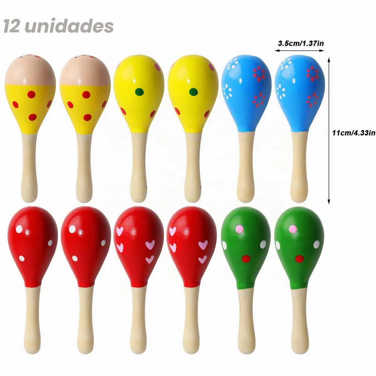 12 Mini Maracas de Madera para niños, 12 cm, sonajero, Instrumentos Musicales de Madera, sonajeros de Madera para niños, Fiestas y escuelas