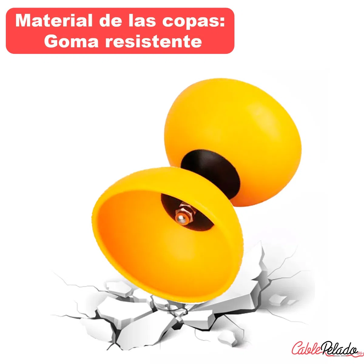 CABLEPELADO - Diábolo para Malabares con Palos de Plástico – Diábolo Acrobático para Niños y Adultos, Eje Metálico, Medidas 15 x 11,5 cm, Malabarismo para Principiantes (Amarillo)