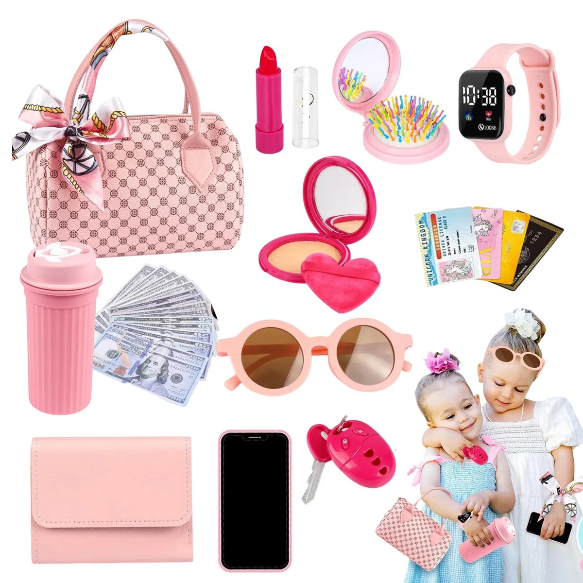 Bolso De Juego para Niñas, 20x11x13cm Los Niños Juegan Bolso, Juego De Imitación para Niñas Pequeñas, Accesorios De Maquillaje De Princesas para Fomentar La Imaginación Y Socialización