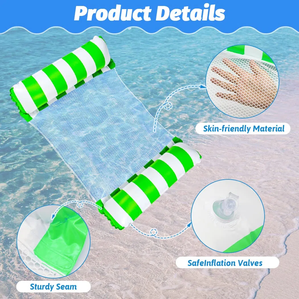 Idota Hamaca Flotante 2pcs, 4 en 1 Flotadores Piscina Hamaca de Agua con Bomba de Aire, Hamaca Hinchable Piscina con Red, Adecuado para Juegos de Verano, Fiestas en la Playa(Amarillo y Verde)